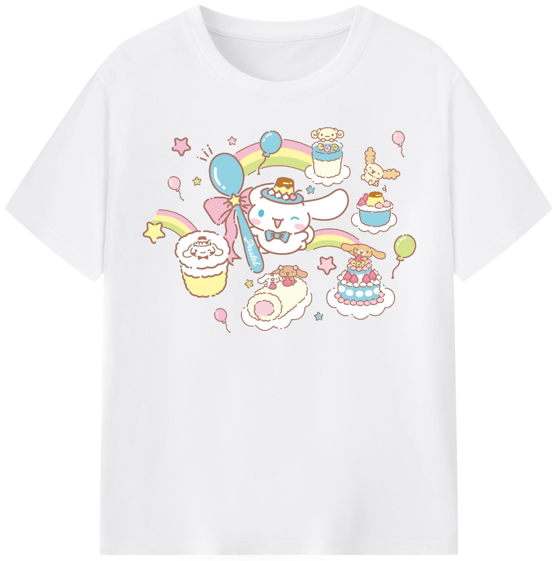 かわいいシナモロール - 綿100％ 半袖Tシャツ ・ フロントプリント ・ 快適 通気性 ・ 日常使い 散歩 スポーツ用