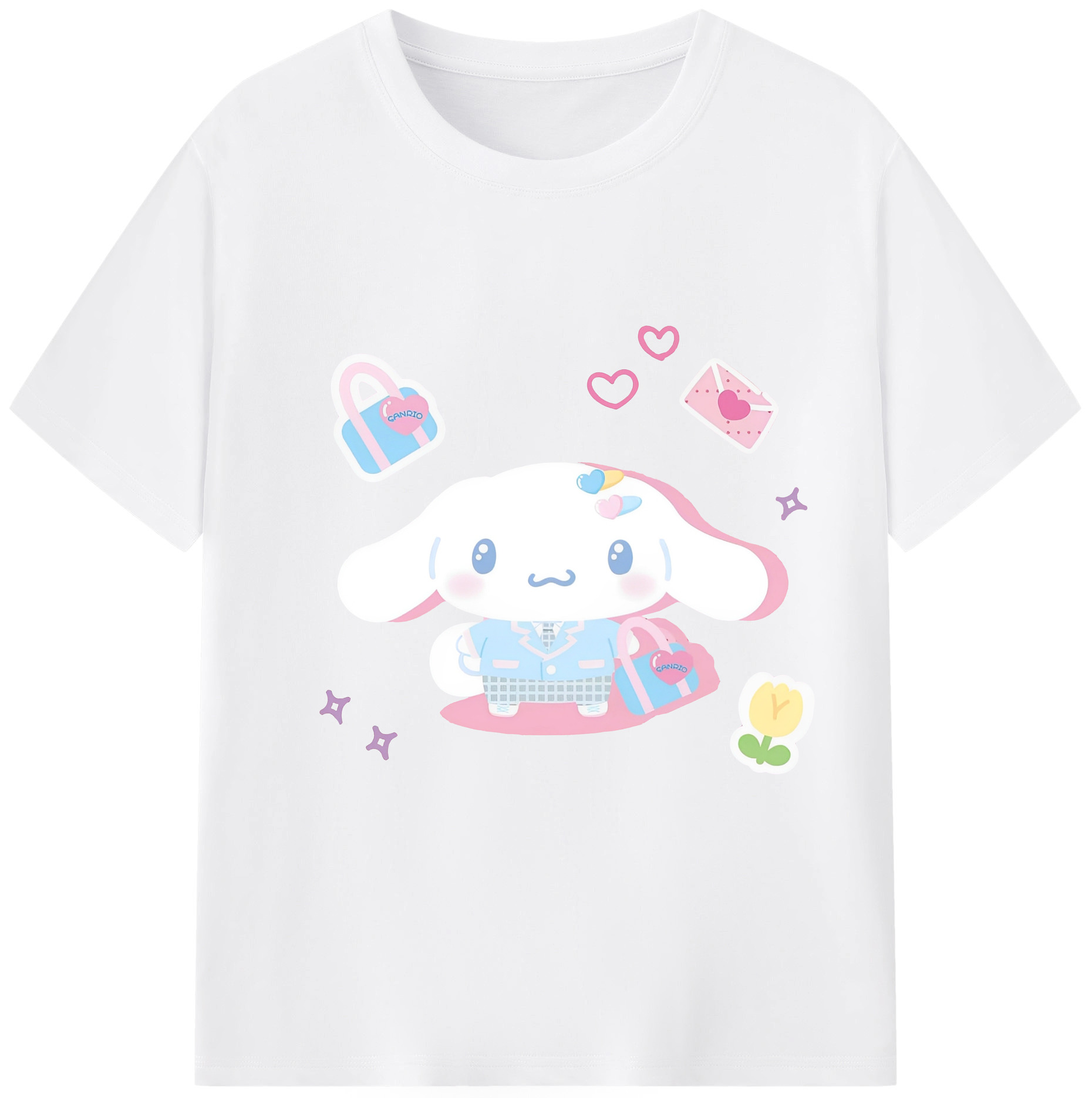 かわいいシナモロール - 綿100％ 半袖Tシャツ ・ フロントプリント ・ 快適 通気性 ・ 日常使い 散歩 スポーツ用