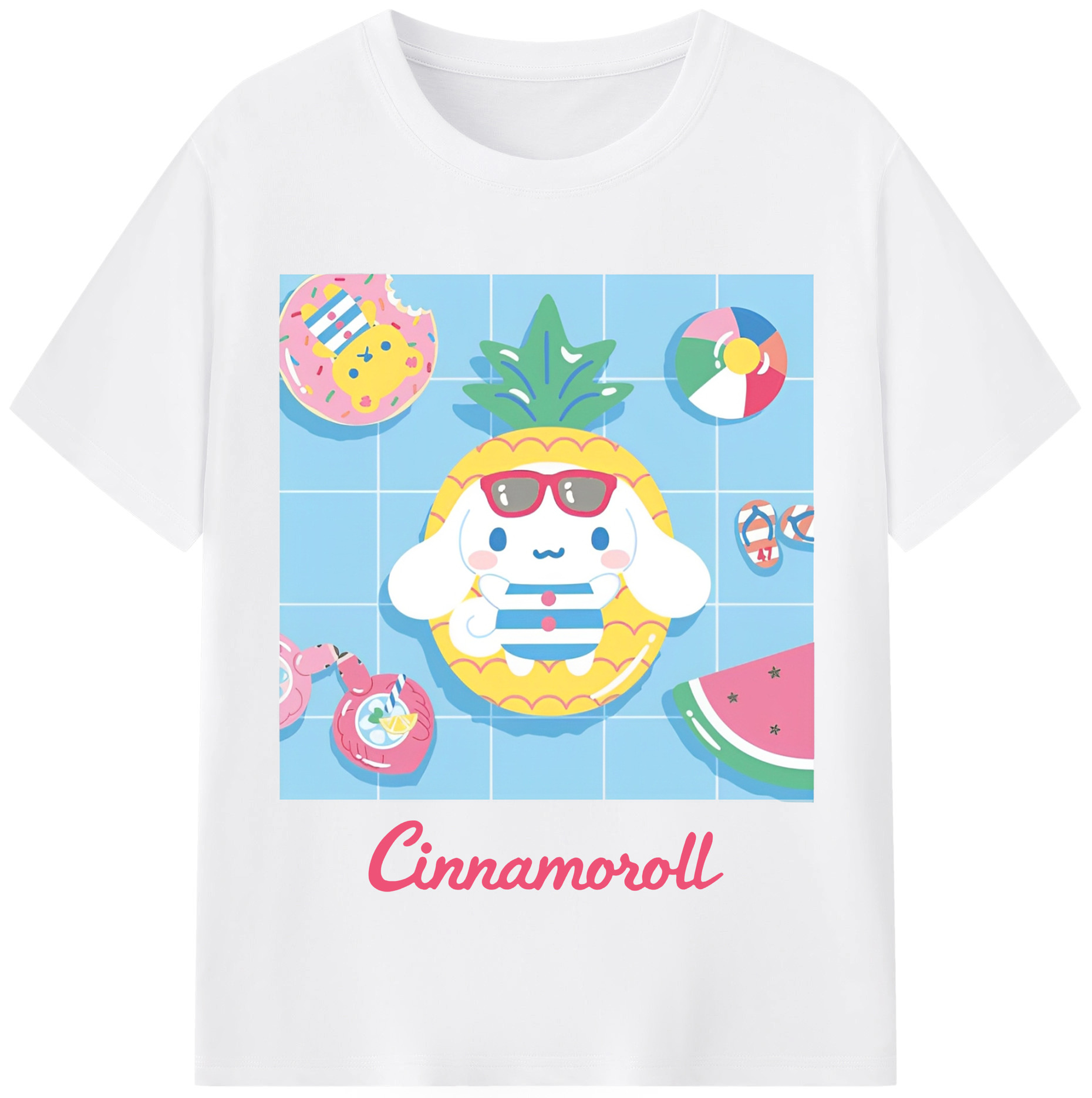 フルーツシリーズのシナモロール - 綿100％ 半袖Tシャツ ・ フロントプリント ・ 快適 通気性 ・ 日常使い 散歩 スポーツ用