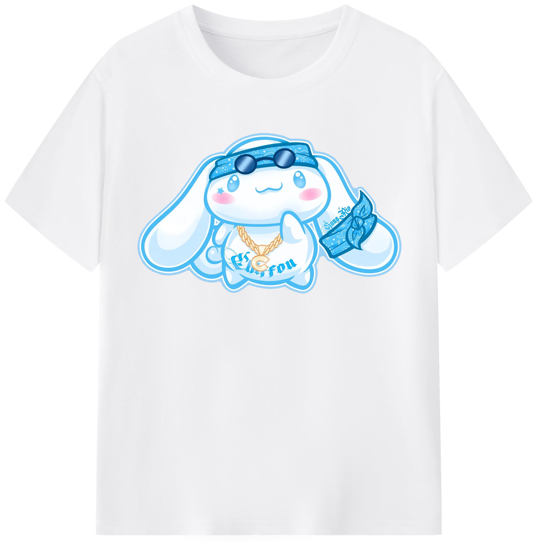 おもしろいシナモロール - 綿100％ 半袖Tシャツ ・ フロントプリント ・ 快適 通気性 ・ 日常使い 散歩 スポーツ用