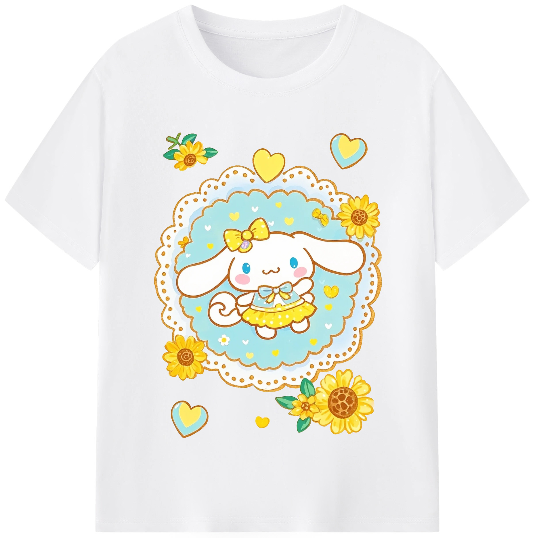 かわいいシナモロール - 綿100％ 半袖Tシャツ ・ フロントプリント ・ 快適 通気性 ・ 日常使い 散歩 スポーツ用