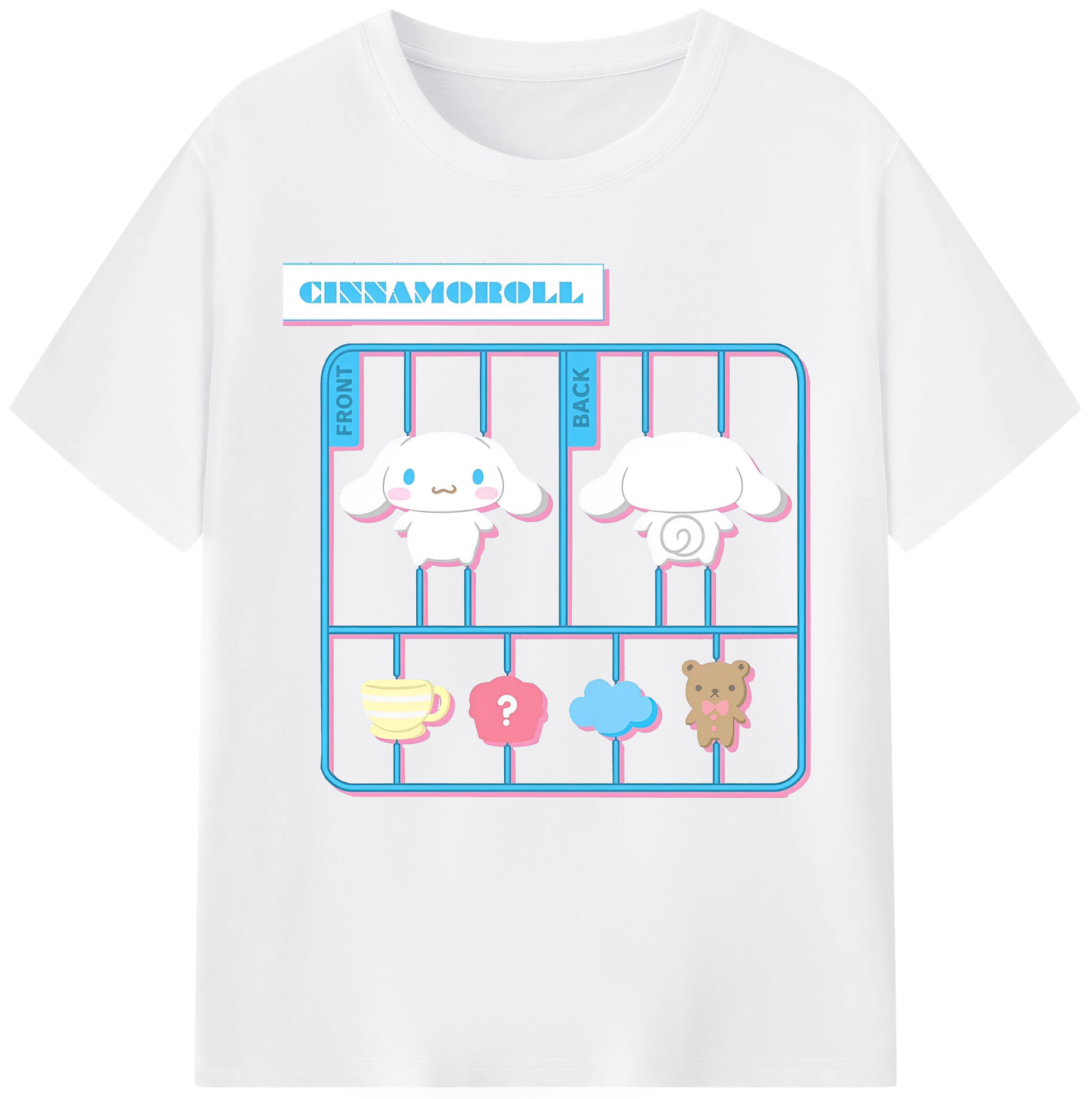 おもしろいシナモロール - 綿100％ 半袖Tシャツ ・ フロントプリント ・ 快適 通気性 ・ 日常使い 散歩 スポーツ用