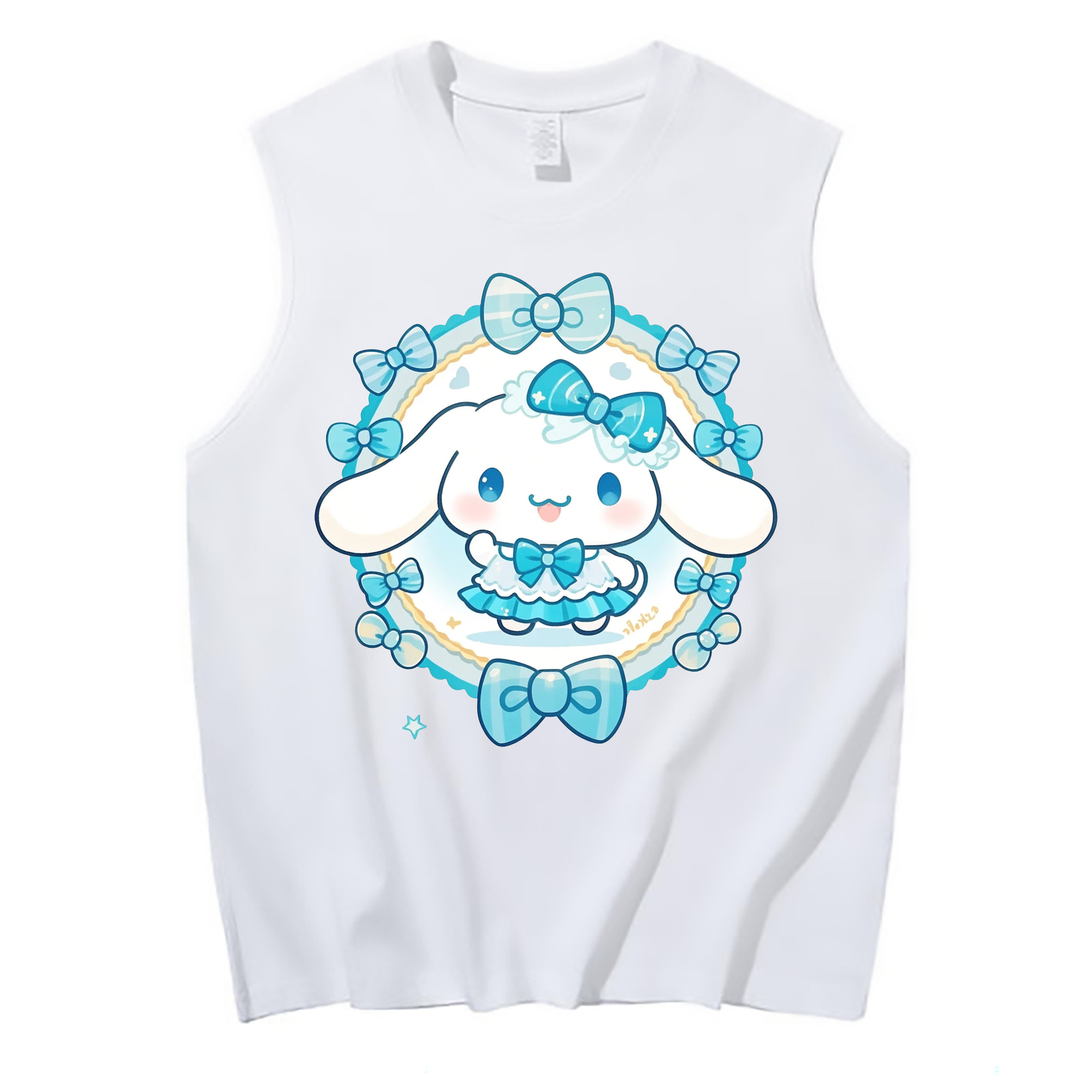 サンリオシナモロール - コットン100％ タンクトップ ・ フロントプリント ・ タイトフィット ・ 快適 通気性 ・ スポーツ カジュアル 散歩用