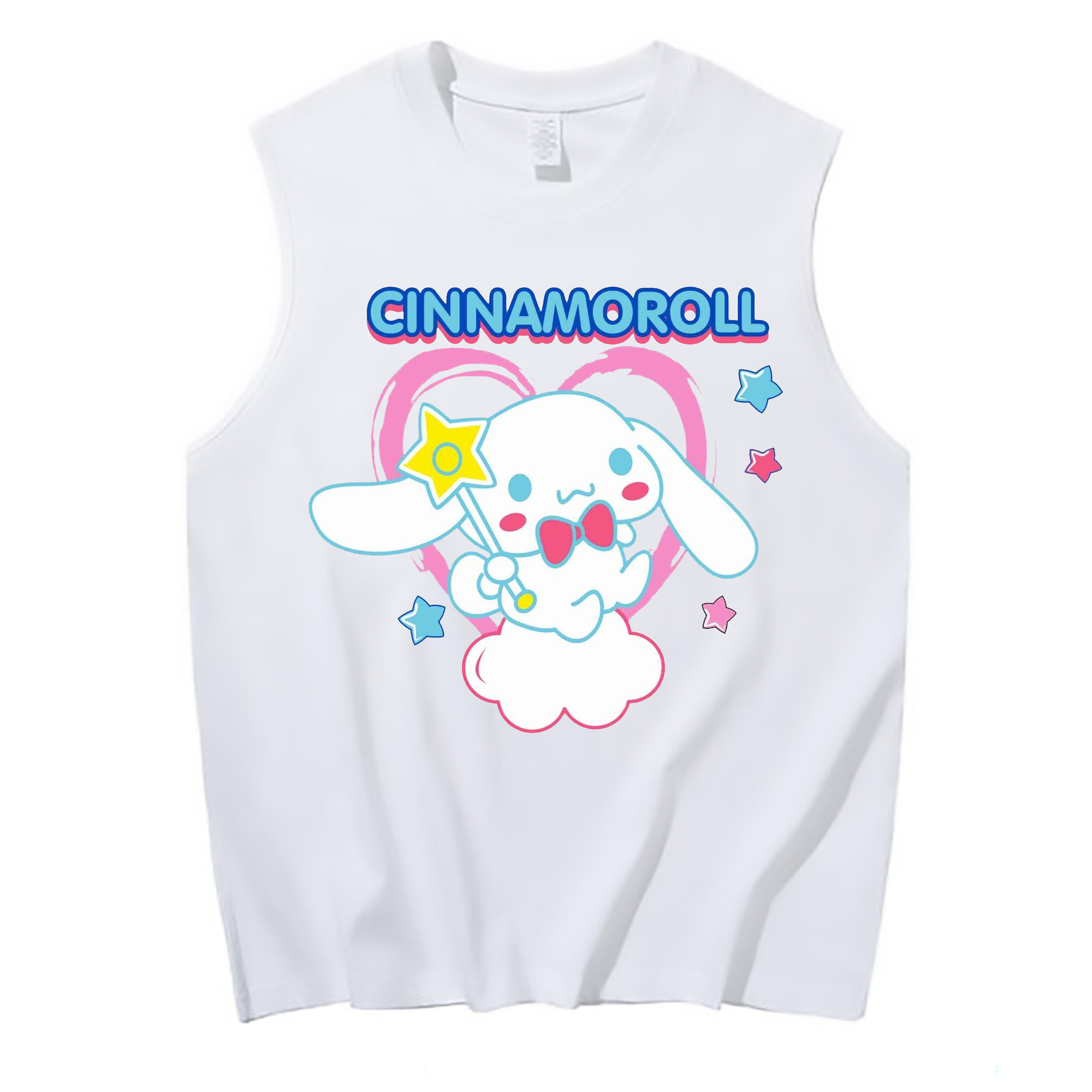 サンリオシナモロール - コットン100％ タンクトップ ・ フロントプリント ・ タイトフィット ・ 快適 通気性 ・ スポーツ カジュアル 散歩用