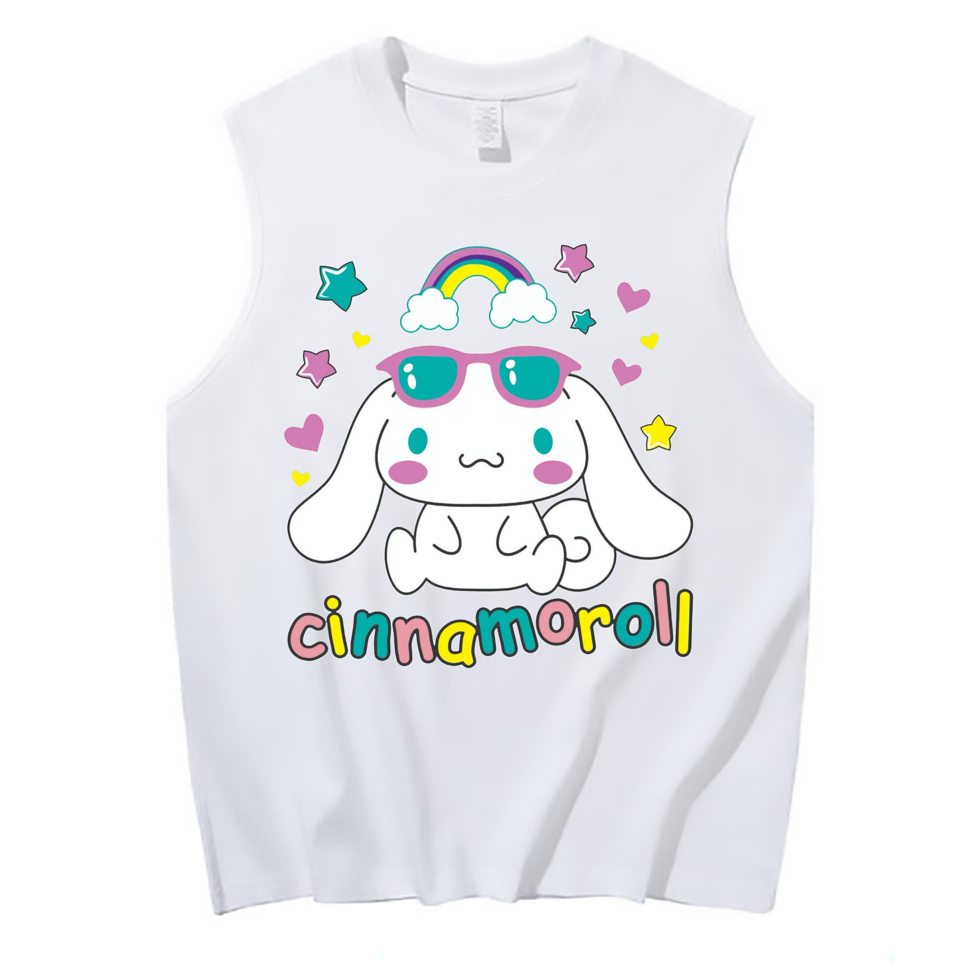 サンリオシナモロール - コットン100％ タンクトップ ・ フロントプリント ・ タイトフィット ・ 快適 通気性 ・ スポーツ カジュアル 散歩用