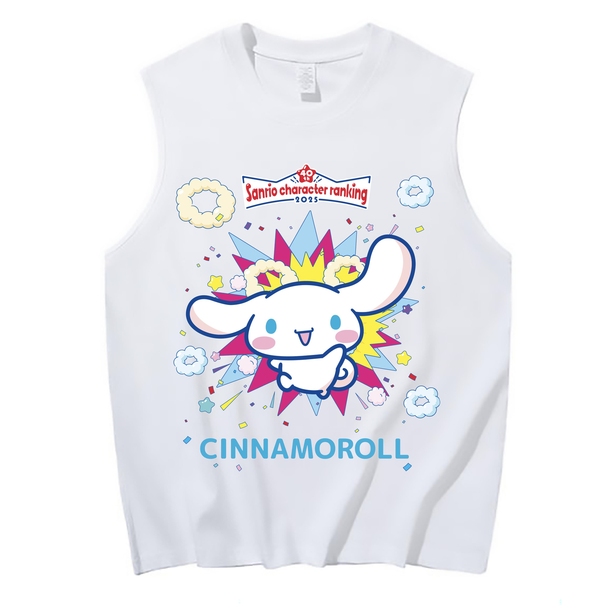 サンリオシナモロール - コットン100％ タンクトップ ・ フロントプリント ・ タイトフィット ・ 快適 通気性 ・ スポーツ カジュアル 散歩用