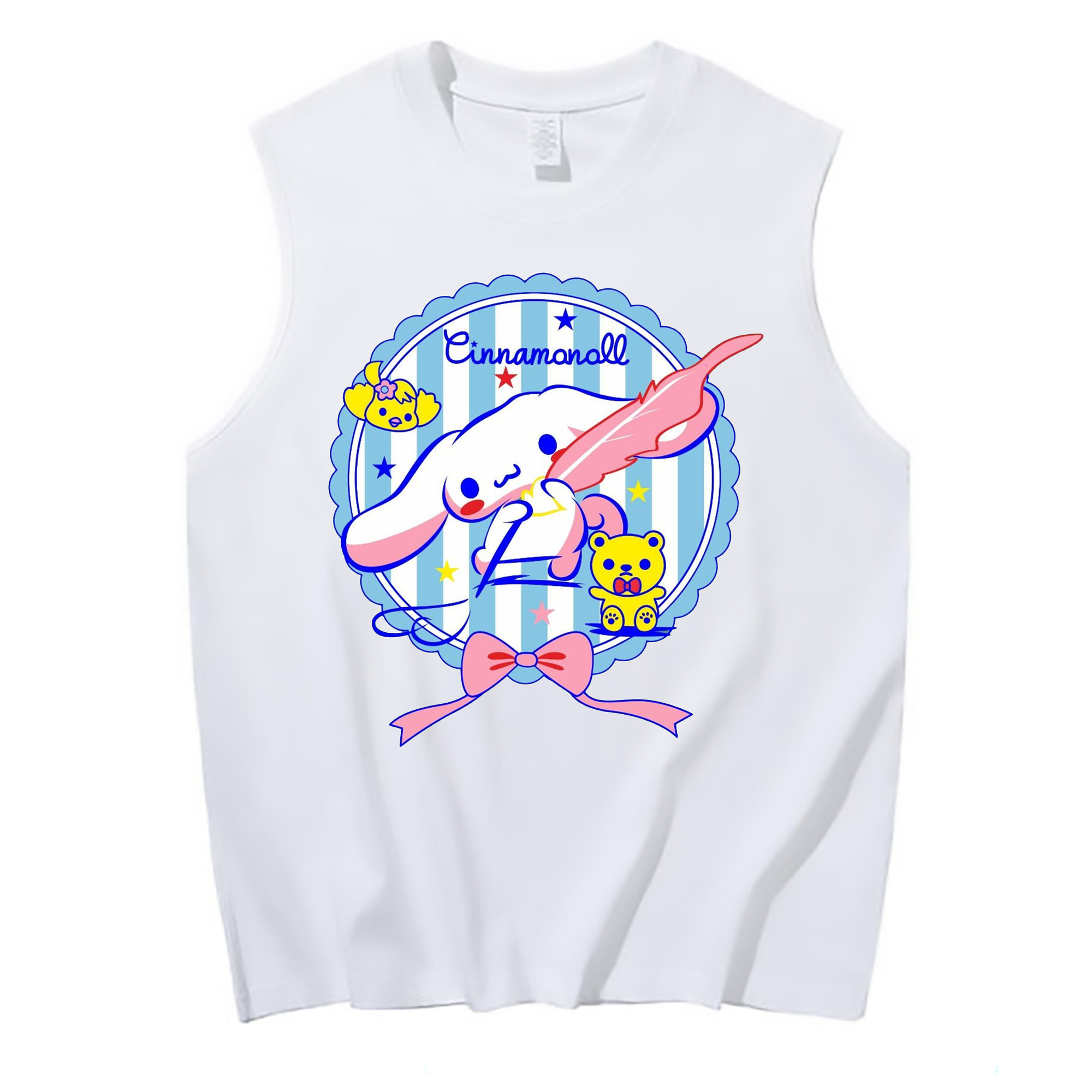 サンリオシナモロール - コットン100％ タンクトップ ・ フロントプリント ・ タイトフィット ・ 快適 通気性 ・ スポーツ カジュアル 散歩用