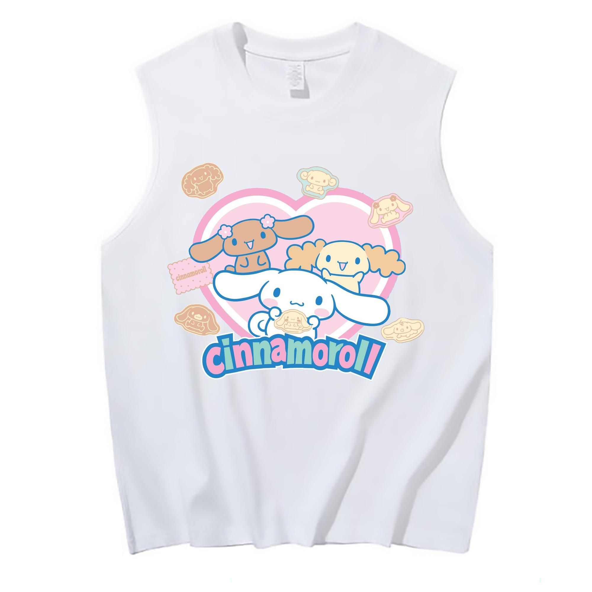 ハートデザインがかわいいシナモロール - コットン100％ タンクトップ ・ フロントプリント ・ タイトフィット ・ 快適 通気性 ・ スポーツ カジュアル 散歩用