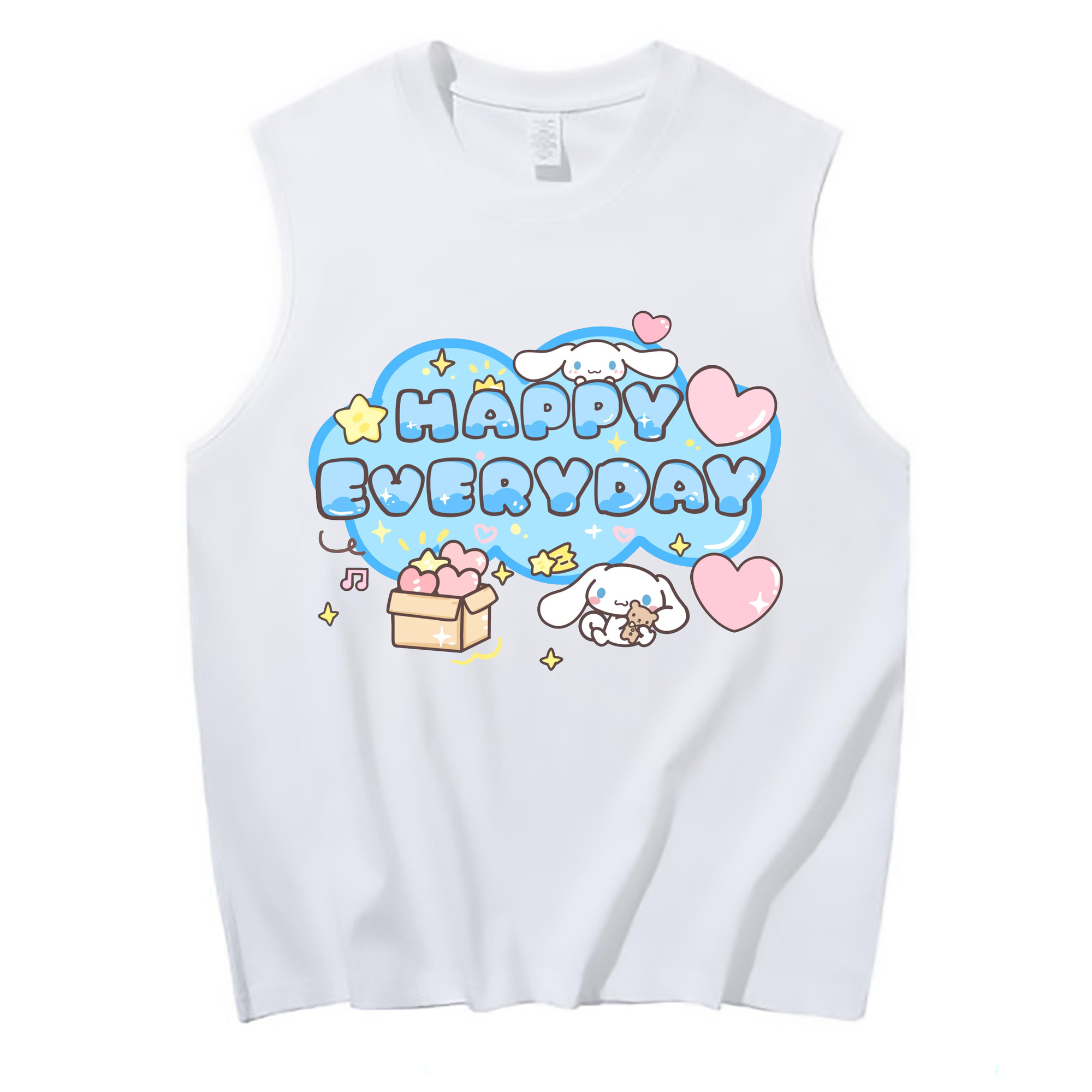 かわいいシナモロール - コットン100％ タンクトップ ・ フロントプリント ・ タイトフィット ・ 快適 通気性 ・ スポーツ カジュアル 散歩用