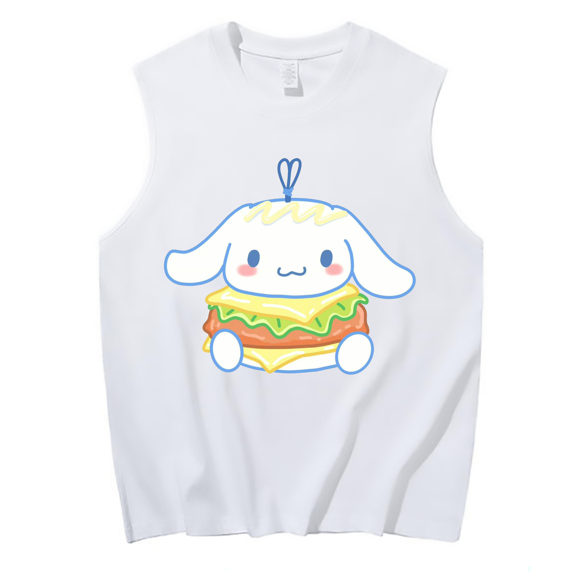 ハンバーガー好きのシナモロール - コットン100％ タンクトップ ・ フロントプリント ・ タイトフィット ・ 快適 通気性 ・ スポーツ カジュアル 散歩用