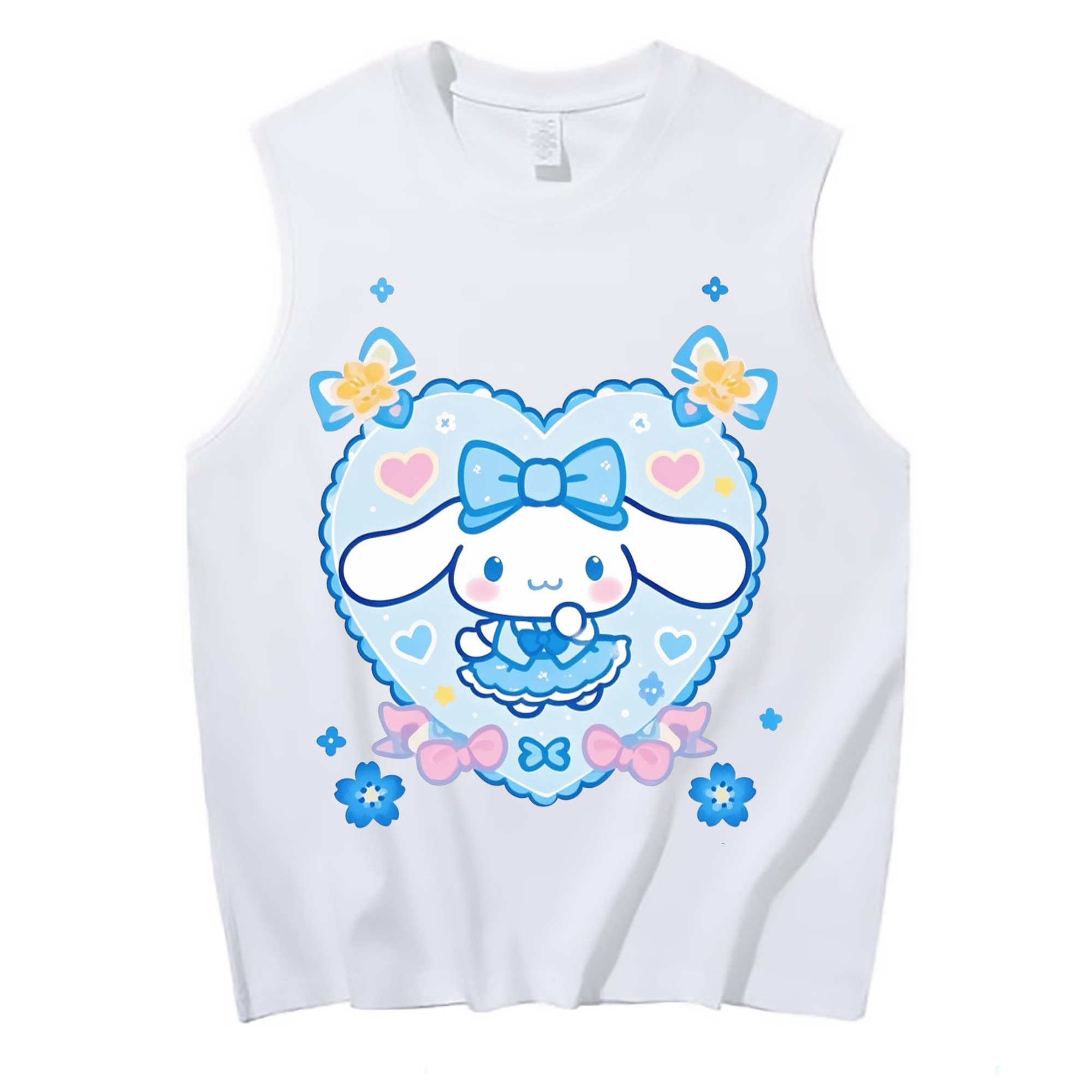 ハートデザインがかわいいシナモロール - コットン100％ タンクトップ ・ フロントプリント ・ タイトフィット ・ 快適 通気性 ・ スポーツ カジュアル 散歩用