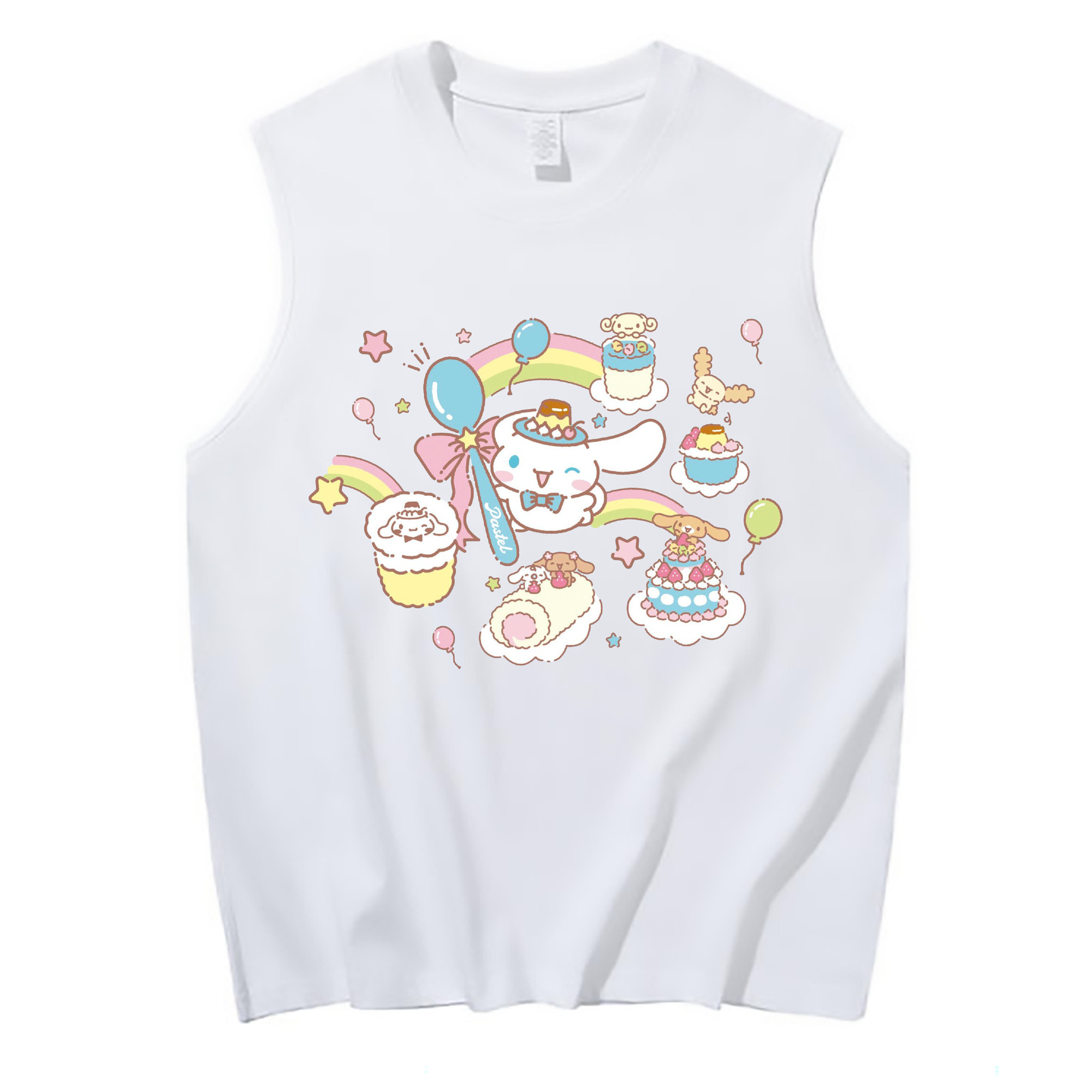 かわいいシナモロール - コットン100％ タンクトップ ・ フロントプリント ・ タイトフィット ・ 快適 通気性 ・ スポーツ カジュアル 散歩用