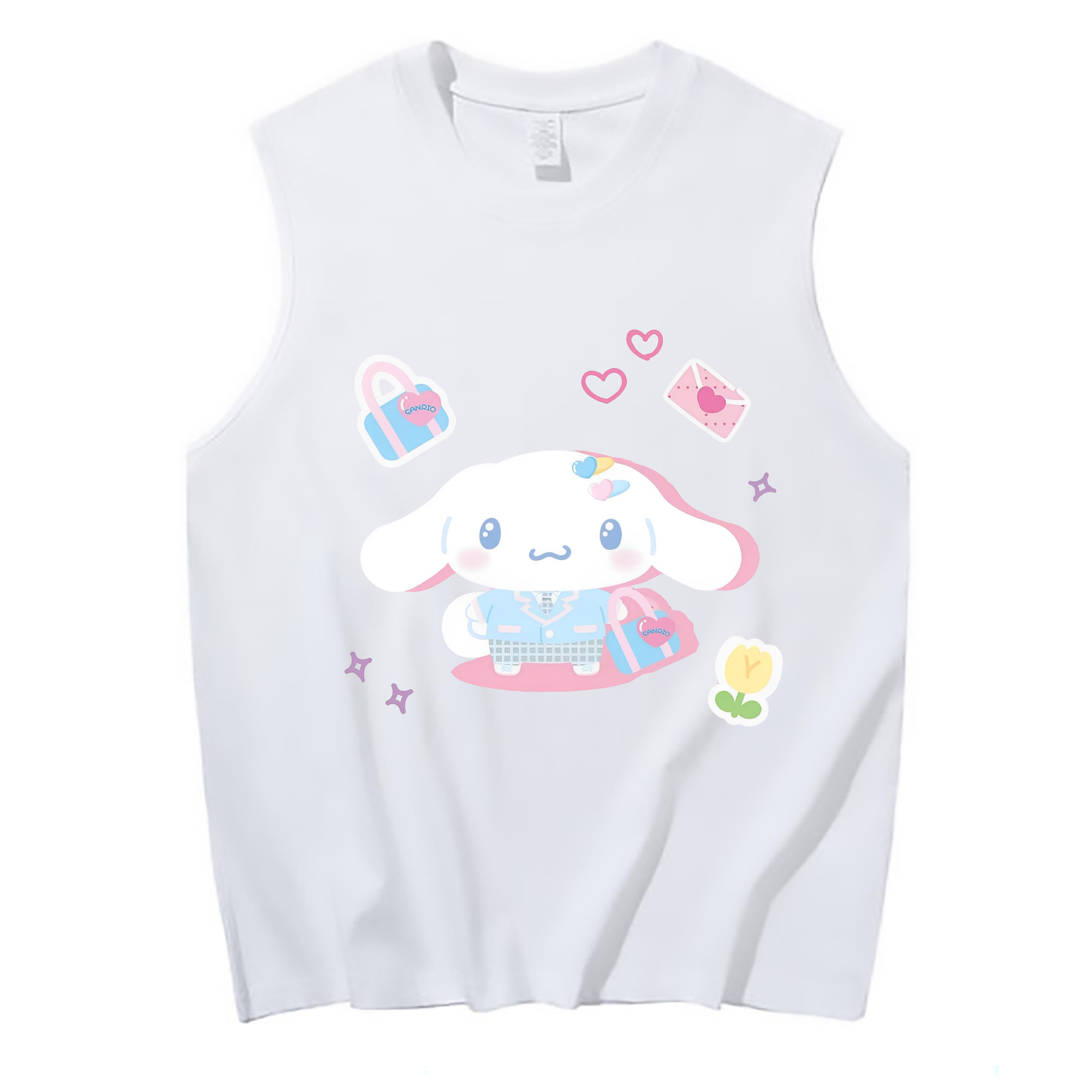 かわいいシナモロール - コットン100％ タンクトップ ・ フロントプリント ・ タイトフィット ・ 快適 通気性 ・ スポーツ カジュアル 散歩用