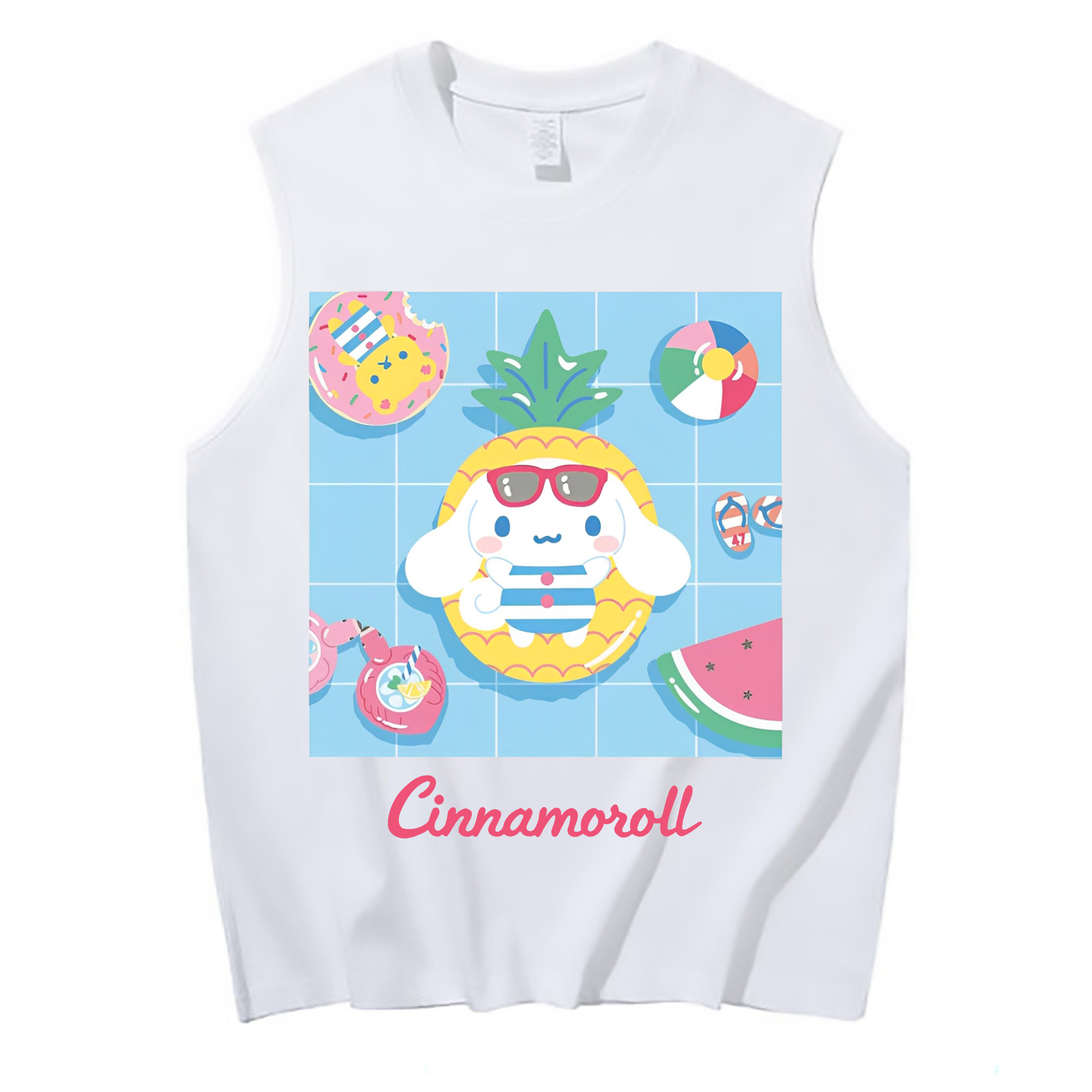 フルーツシリーズのシナモロール - コットン100％ タンクトップ ・ フロントプリント ・ タイトフィット ・ 快適 通気性 ・ スポーツ カジュアル 散歩用