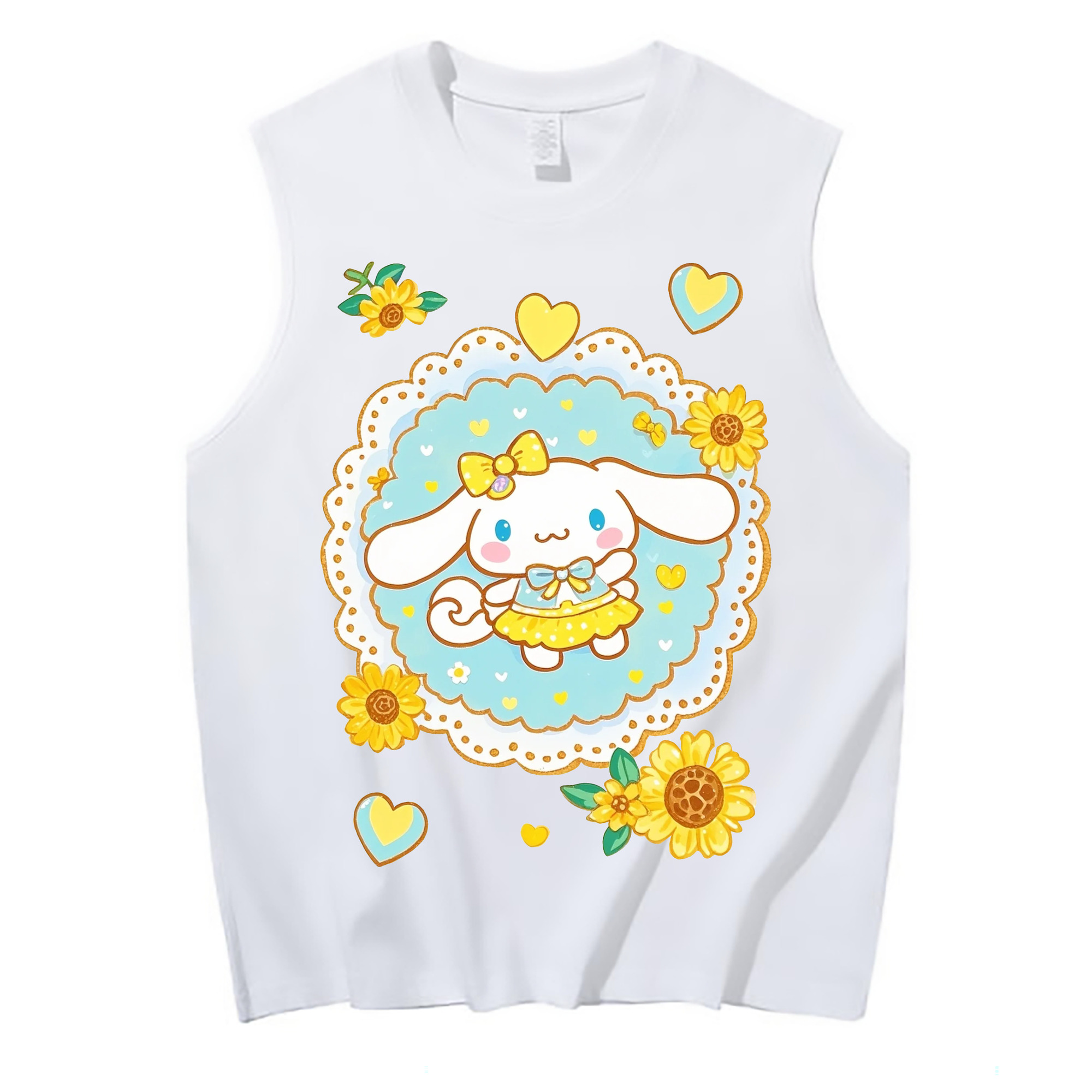 かわいいシナモロール - コットン100％ タンクトップ ・ フロントプリント ・ タイトフィット ・ 快適 通気性 ・ スポーツ カジュアル 散歩用