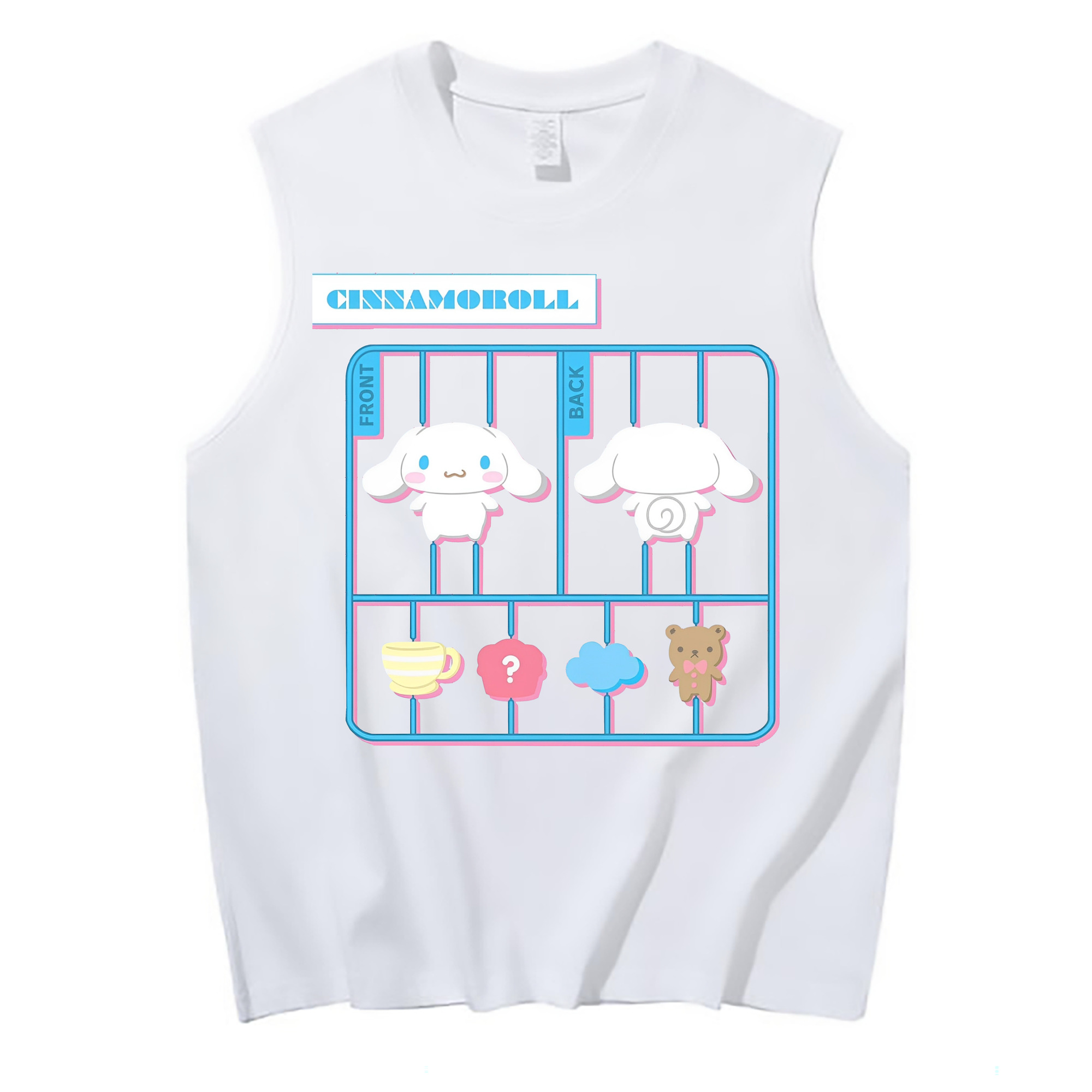おもしろいシナモロール - コットン100％ タンクトップ ・ フロントプリント ・ タイトフィット ・ 快適 通気性 ・ スポーツ カジュアル 散歩用