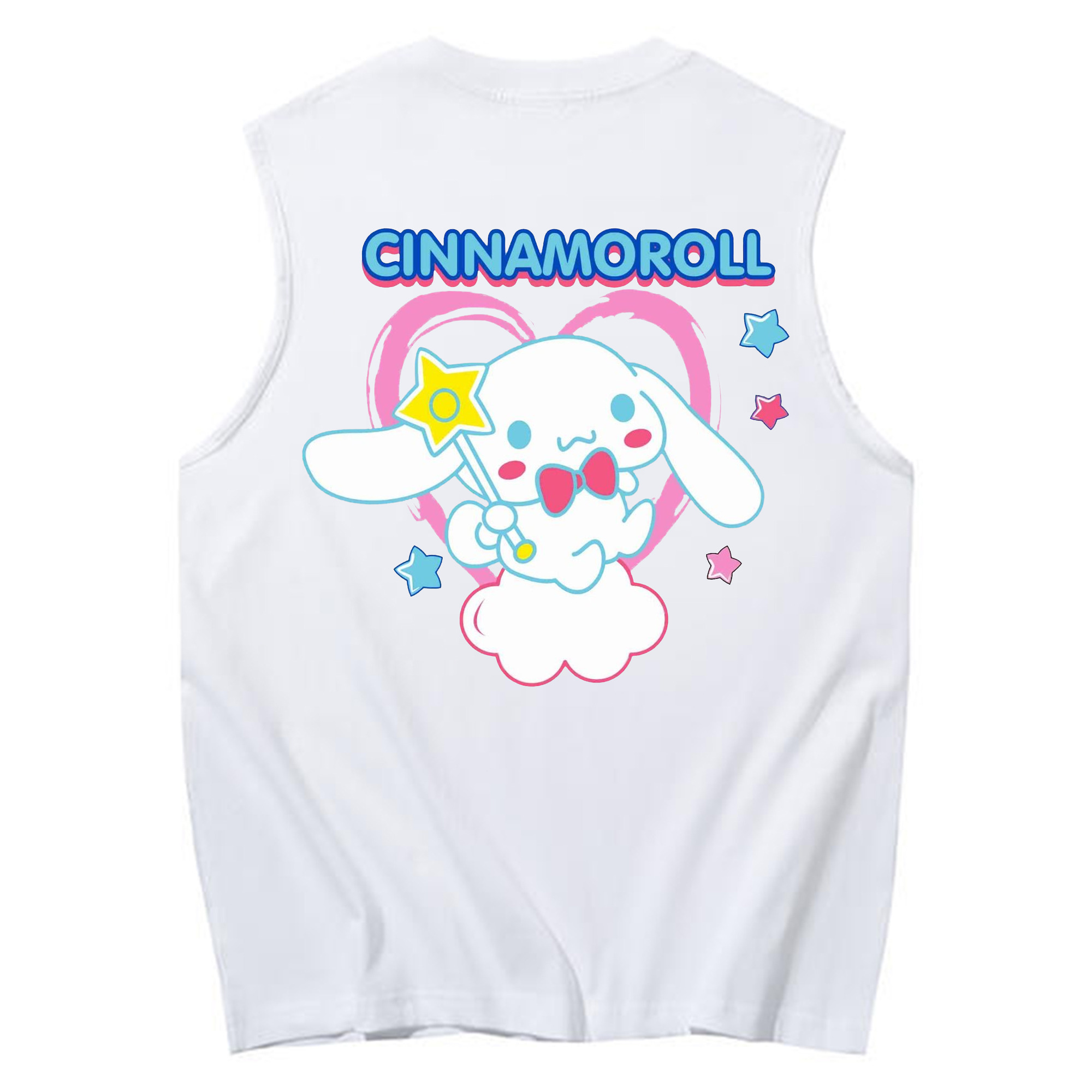 サンリオシナモロール - コットン100％ タンクトップ ・ 背面プリント ・ タイトシルエット ・ 快適 通気性 ・ スポーツ カジュアル 散歩用