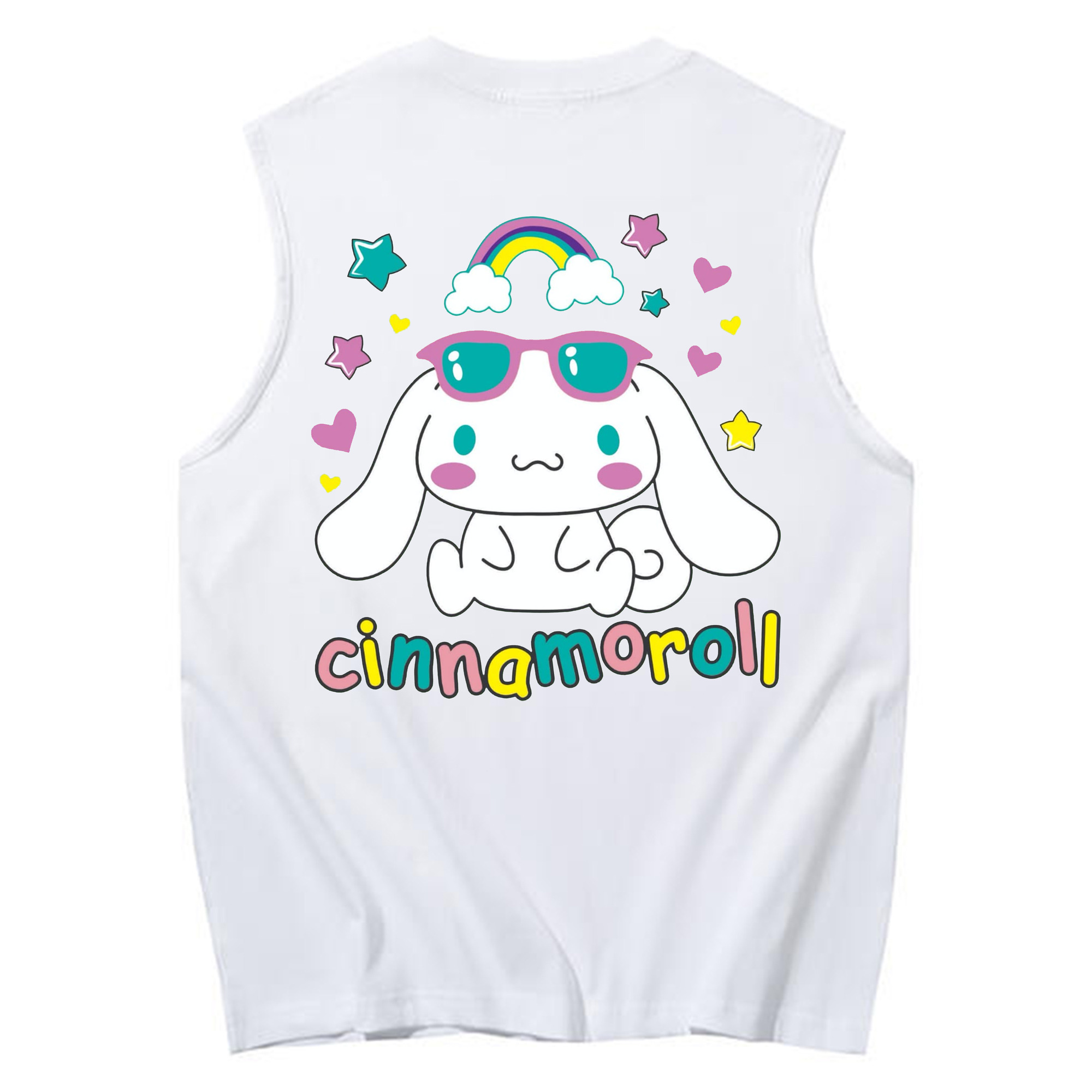 サンリオシナモロール - コットン100％ タンクトップ ・ 背面プリント ・ タイトシルエット ・ 快適 通気性 ・ スポーツ カジュアル 散歩用