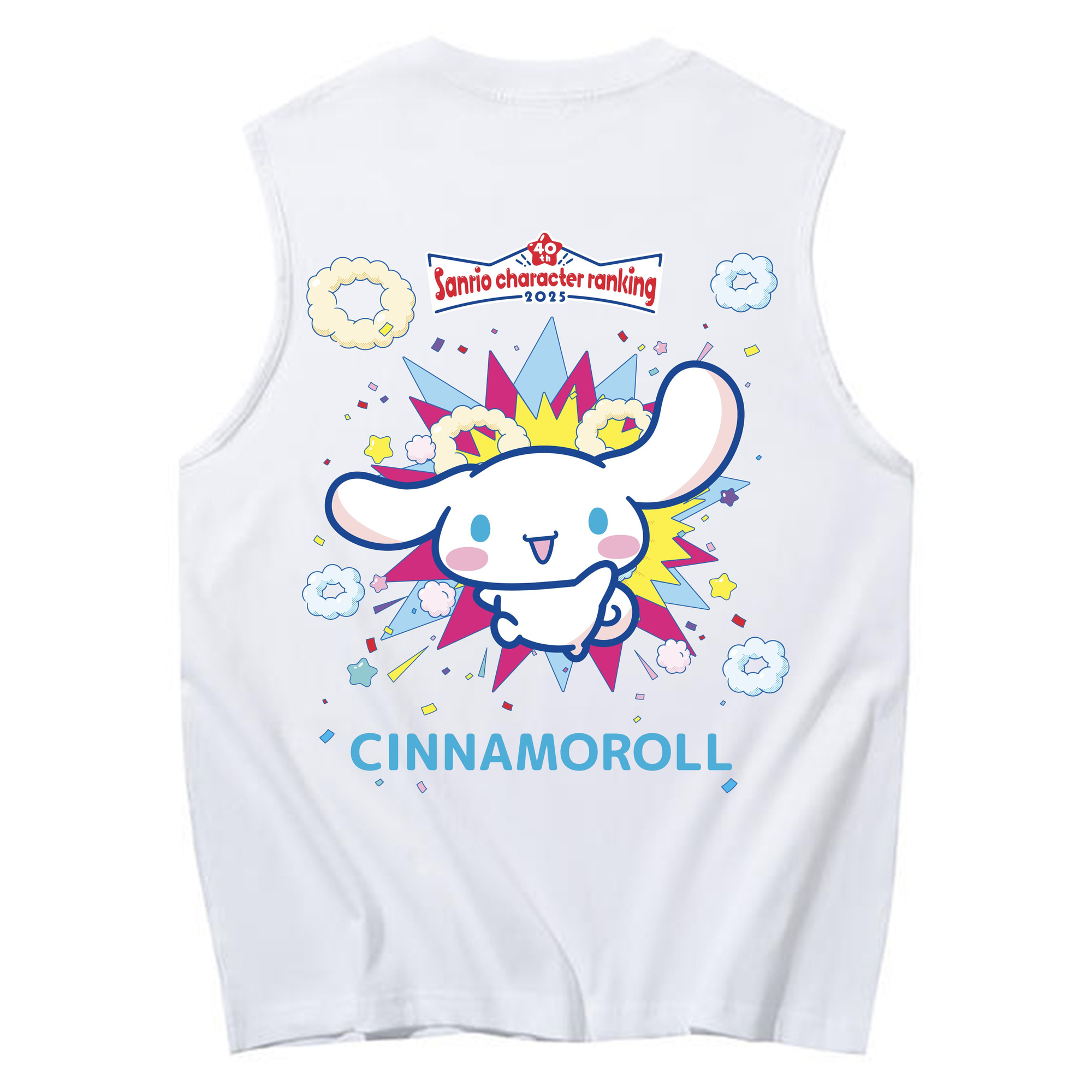 サンリオシナモロール - コットン100％ タンクトップ ・ 背面プリント ・ タイトシルエット ・ 快適 通気性 ・ スポーツ カジュアル 散歩用