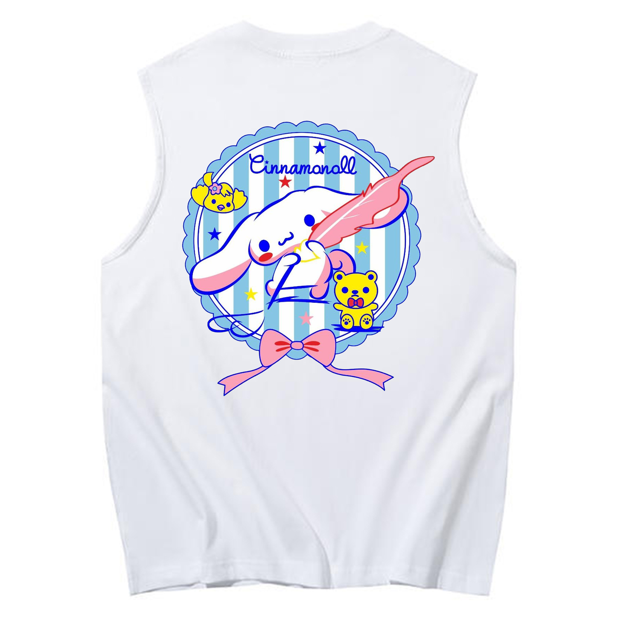 サンリオシナモロール - コットン100％ タンクトップ ・ 背面プリント ・ タイトシルエット ・ 快適 通気性 ・ スポーツ カジュアル 散歩用