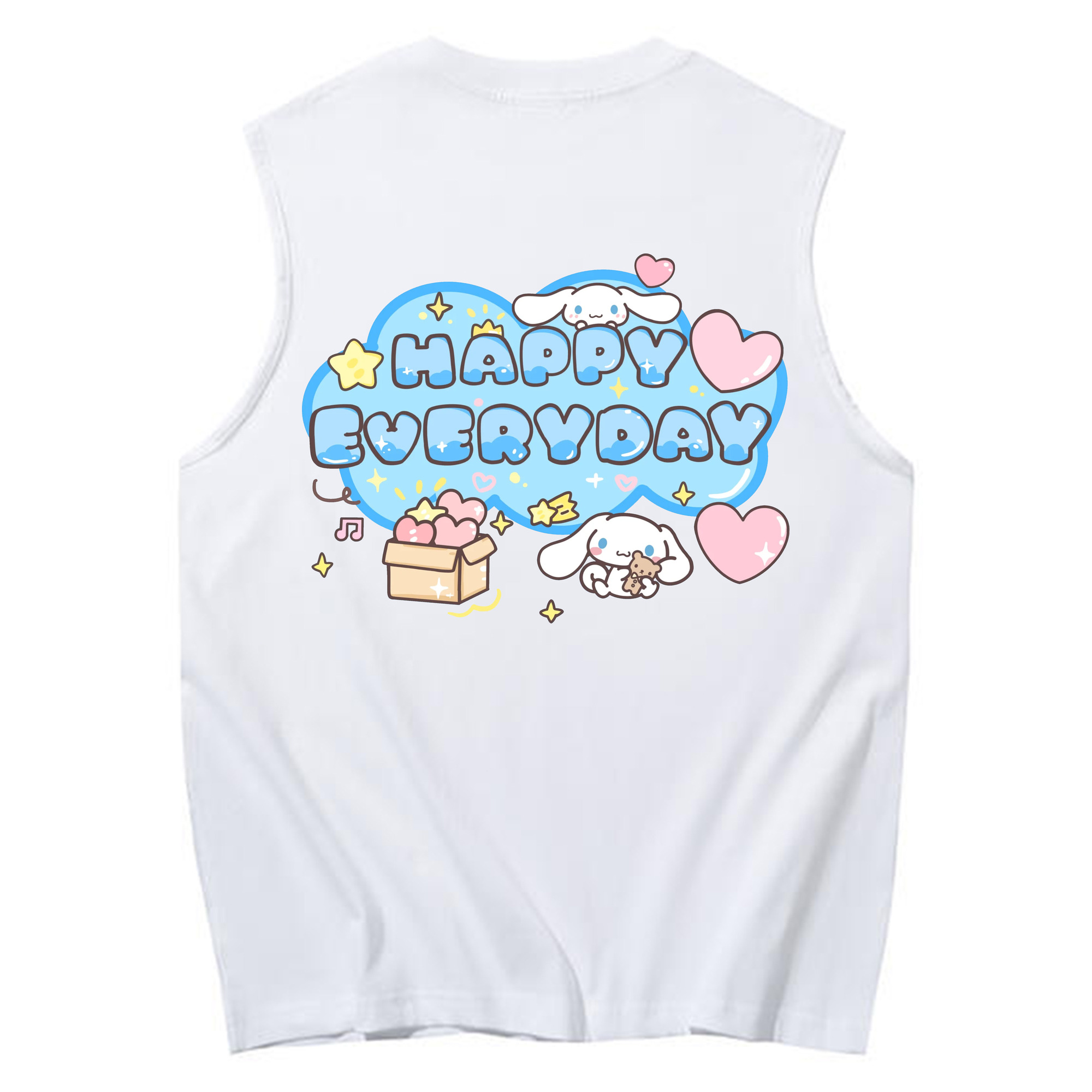 かわいいシナモロール - コットン100％ タンクトップ ・ 背面プリント ・ タイトシルエット ・ 快適 通気性 ・ スポーツ カジュアル 散歩用