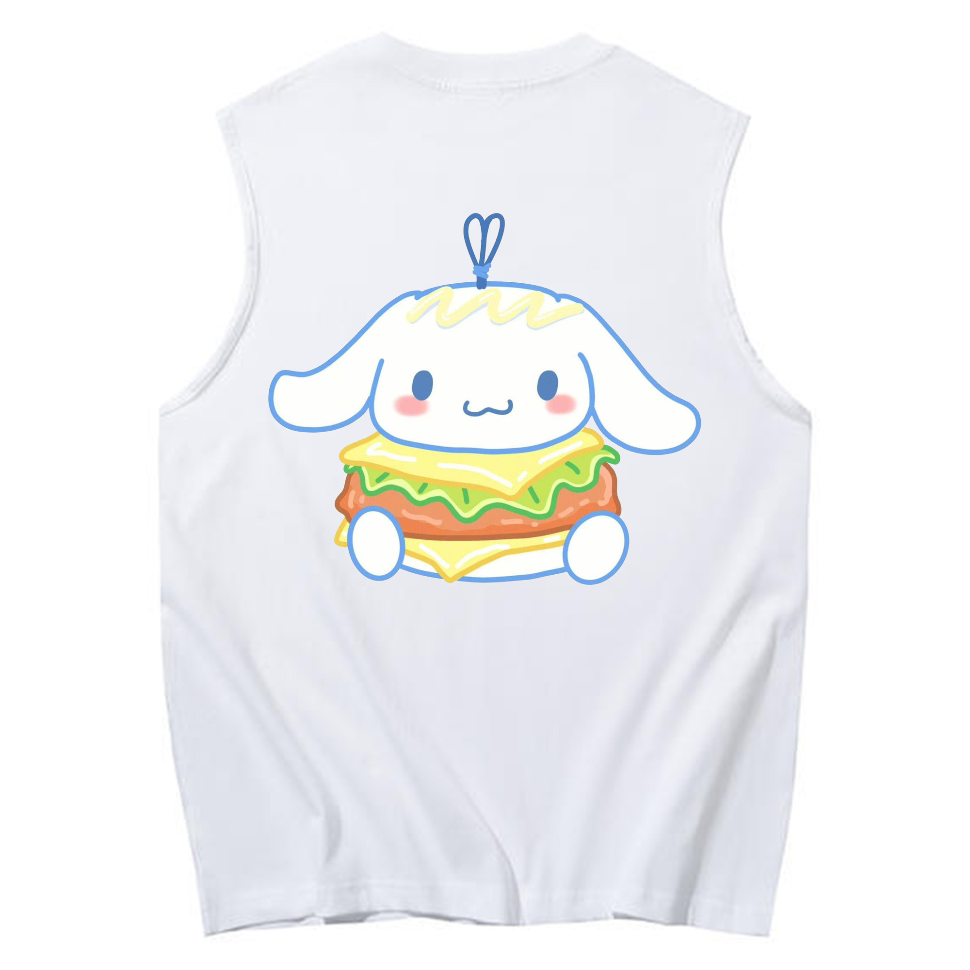 ハンバーガー好きのシナモロール - コットン100％ タンクトップ ・ 背面プリント ・ タイトシルエット ・ 快適 通気性 ・ スポーツ カジュアル 散歩用