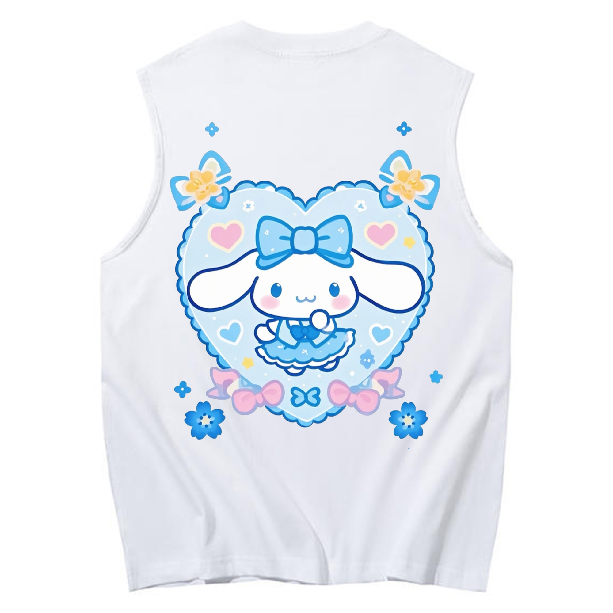 ハートデザインがかわいいシナモロール - コットン100％ タンクトップ ・ 背面プリント ・ タイトシルエット ・ 快適 通気性 ・ スポーツ カジュアル 散歩用