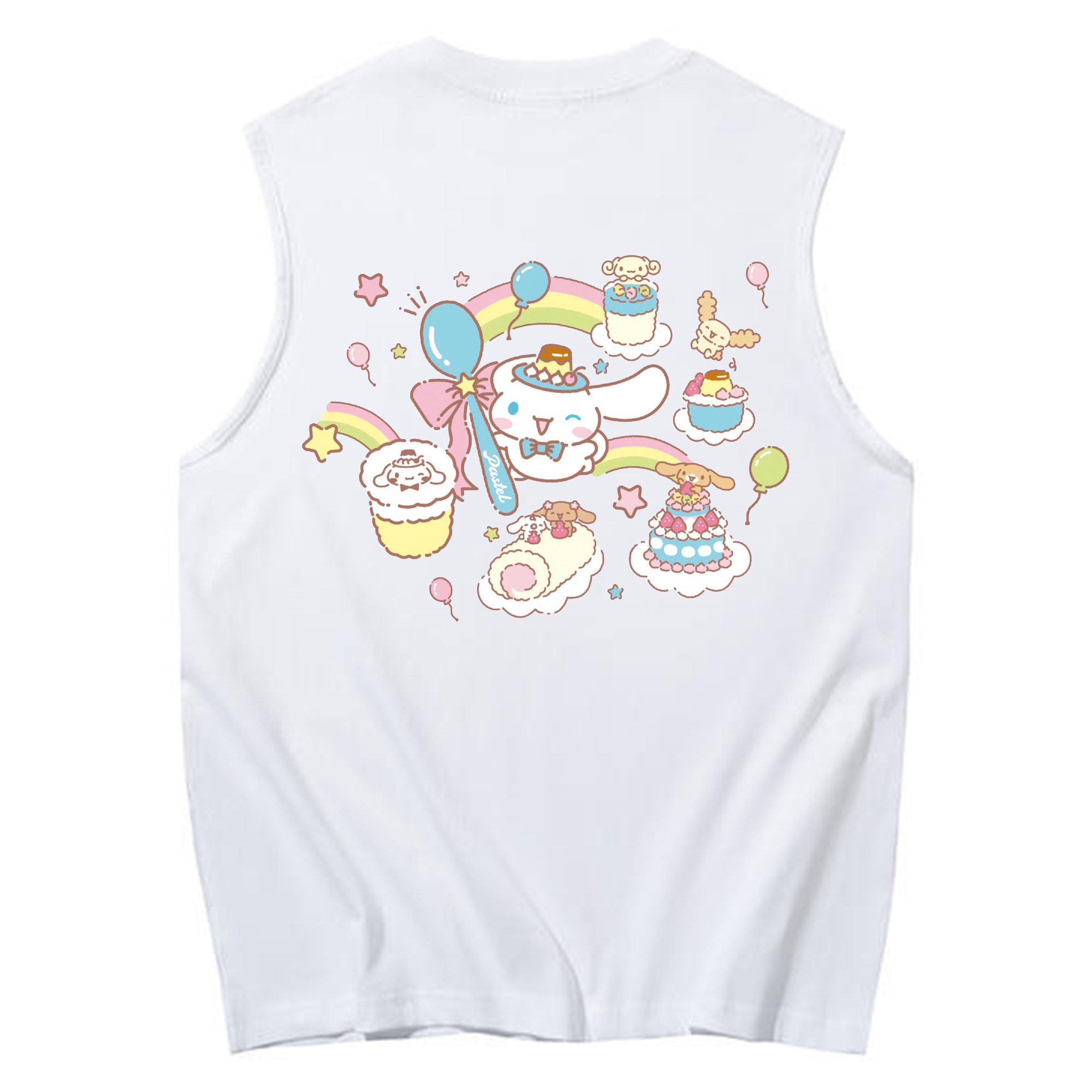 かわいいシナモロール - コットン100％ タンクトップ ・ 背面プリント ・ タイトシルエット ・ 快適 通気性 ・ スポーツ カジュアル 散歩用