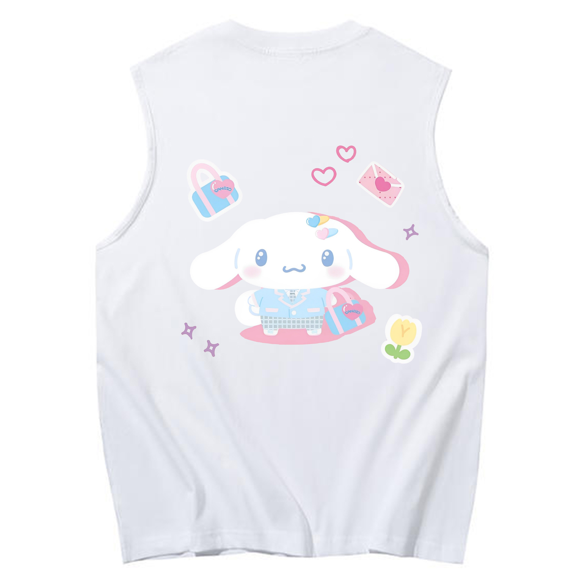 かわいいシナモロール - コットン100％ タンクトップ ・ 背面プリント ・ タイトシルエット ・ 快適 通気性 ・ スポーツ カジュアル 散歩用