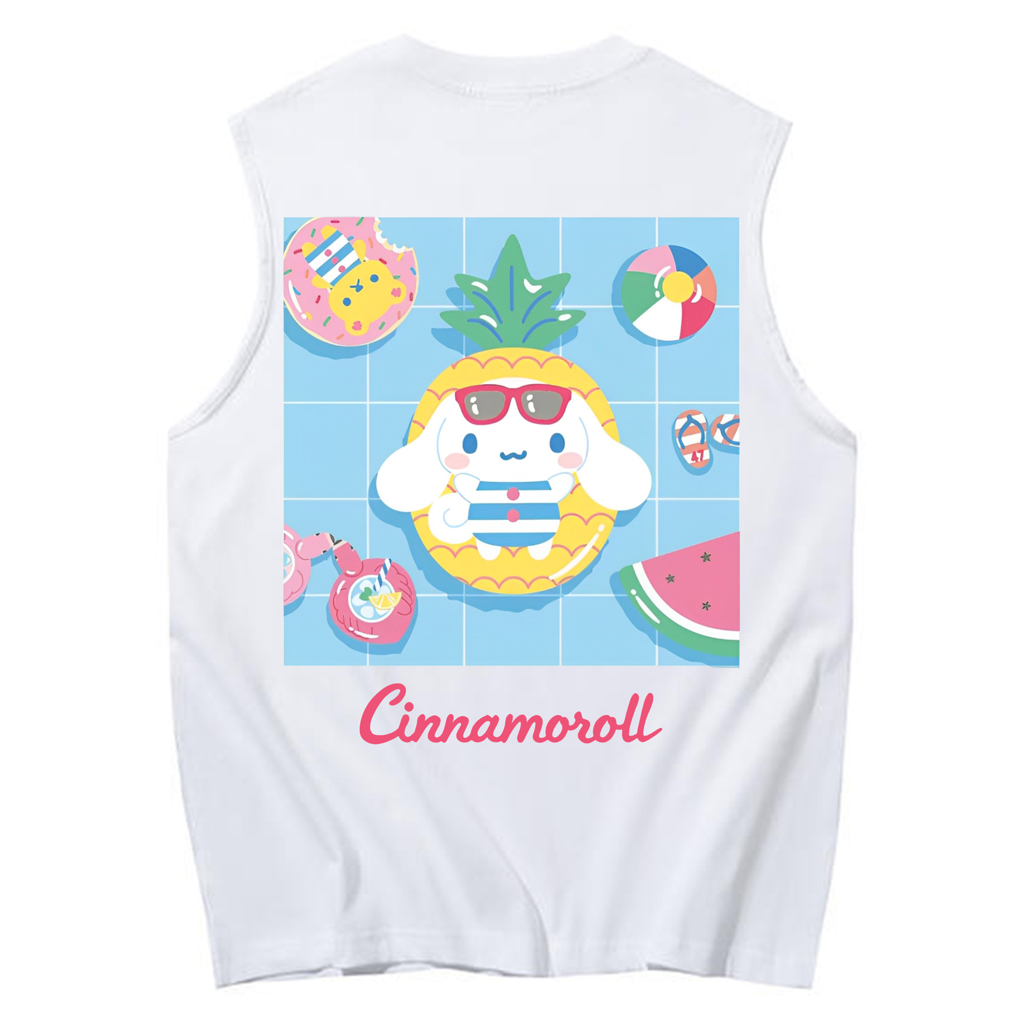 フルーツシリーズのシナモロール - コットン100％ タンクトップ ・ 背面プリント ・ タイトシルエット ・ 快適 通気性 ・ スポーツ カジュアル 散歩用