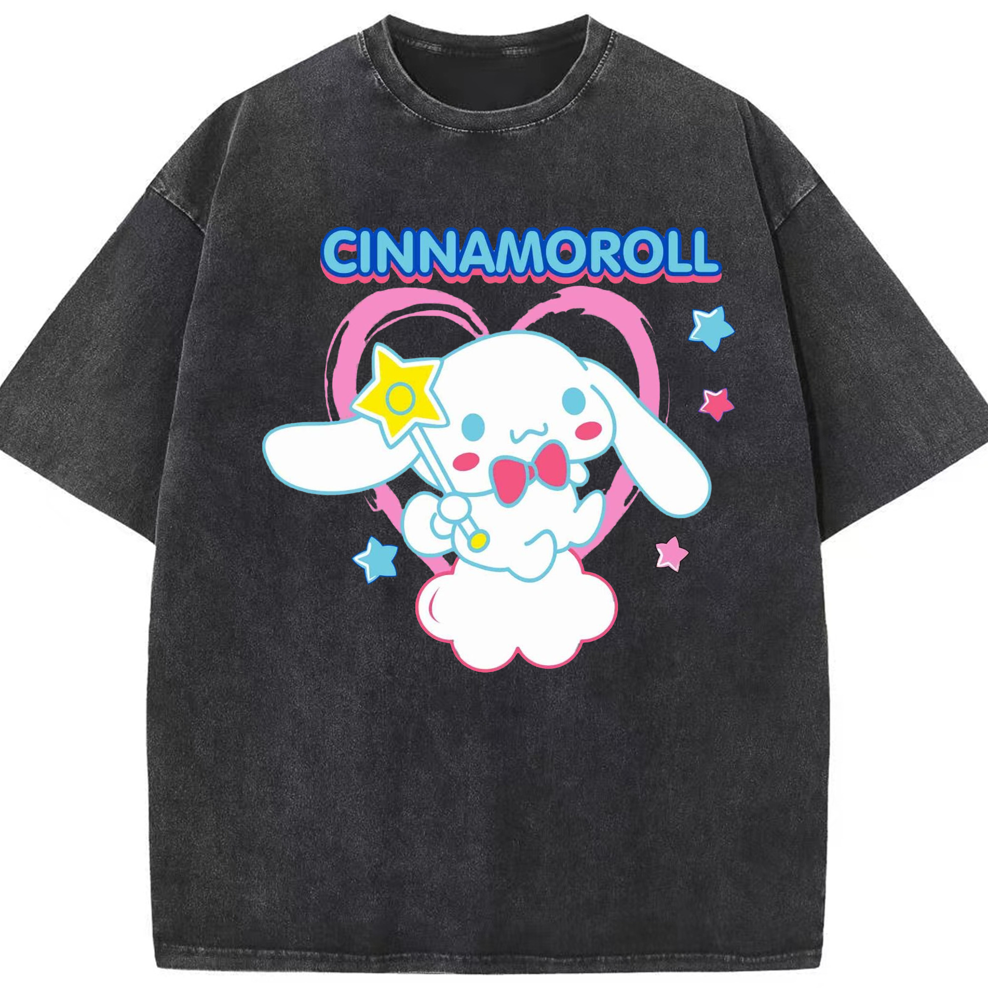 サンリオシナモロール - 綿100％ ヴィンテージ風 半袖Tシャツ ・ フロントプリント ・ 柔らか肌触り ・ 通気性 快適 ・ スポーツ カジュアル 外出用