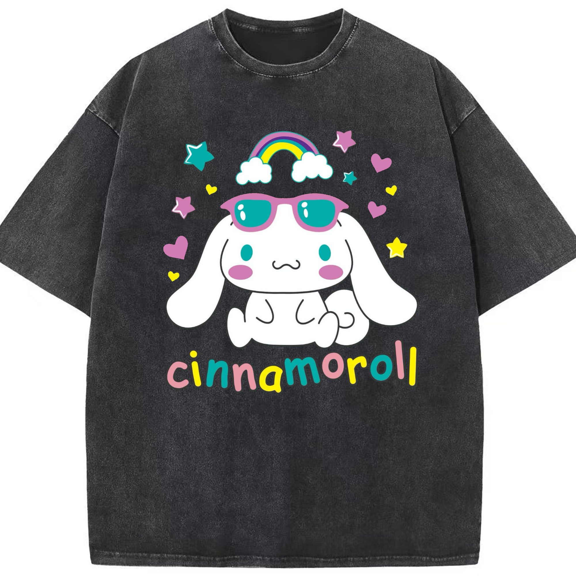 サンリオシナモロール - 綿100％ ヴィンテージ風 半袖Tシャツ ・ フロントプリント ・ 柔らか肌触り ・ 通気性 快適 ・ スポーツ カジュアル 外出用