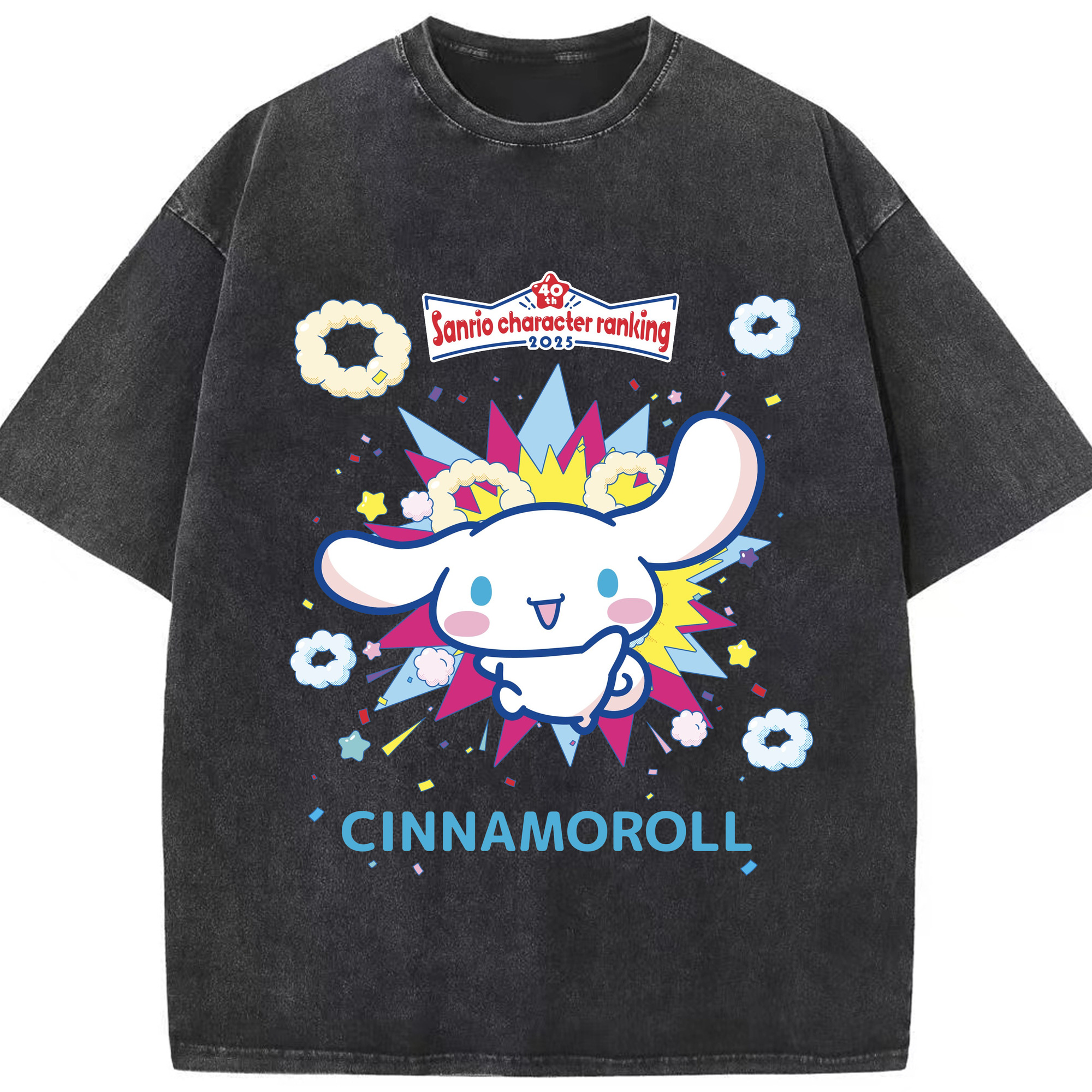 サンリオシナモロール - 綿100％ ヴィンテージ風 半袖Tシャツ ・ フロントプリント ・ 柔らか肌触り ・ 通気性 快適 ・ スポーツ カジュアル 外出用