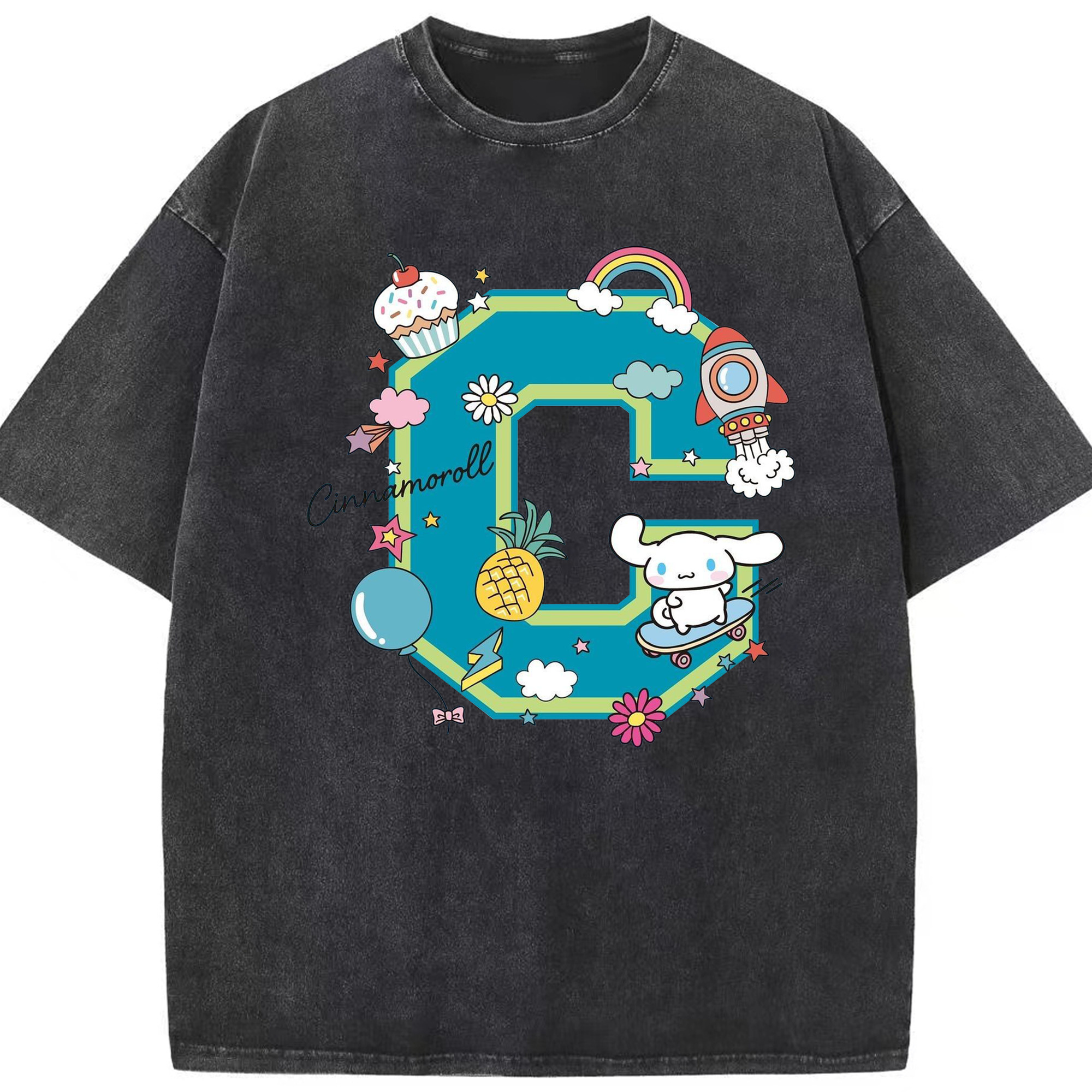 サンリオシナモロール - 綿100％ ヴィンテージ風 半袖Tシャツ ・ フロントプリント ・ 柔らか肌触り ・ 通気性 快適 ・ スポーツ カジュアル 外出用