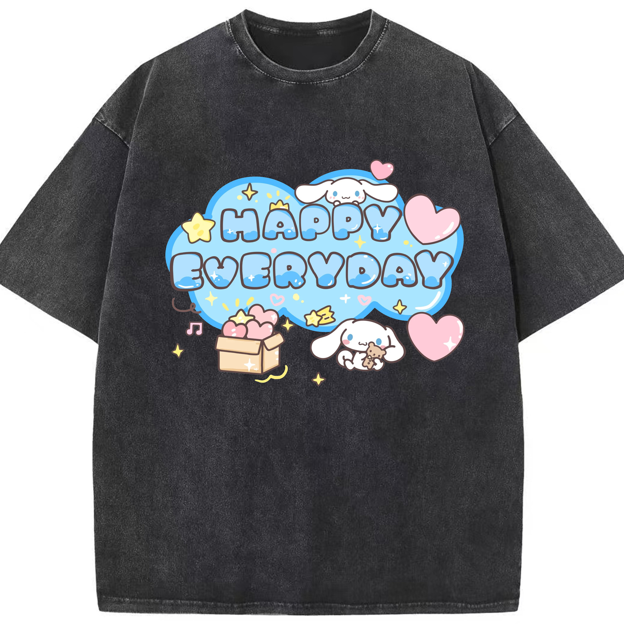 かわいいシナモロール - 綿100％ ヴィンテージ風 半袖Tシャツ ・ フロントプリント ・ 柔らか肌触り ・ 通気性 快適 ・ スポーツ カジュアル 外出用