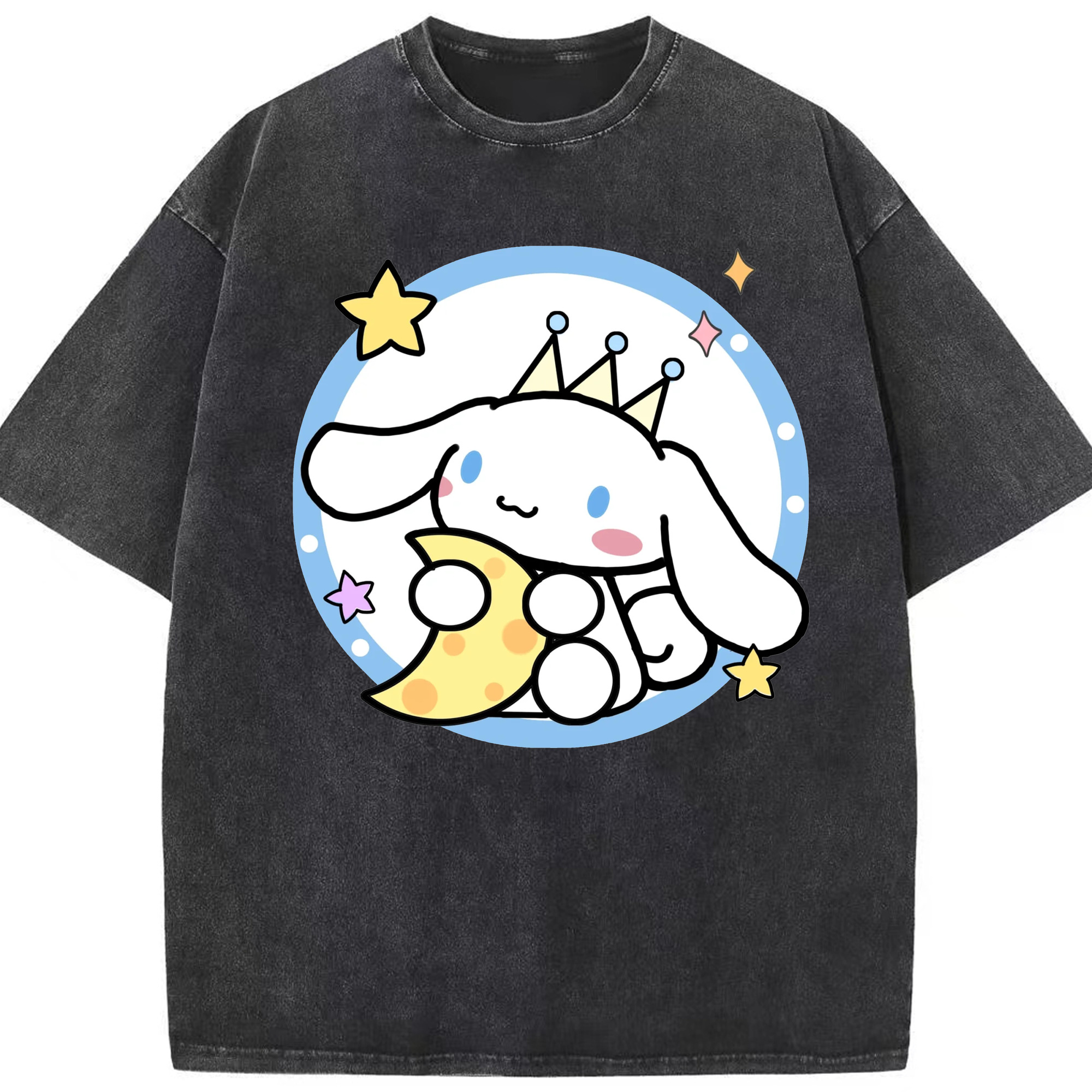 かわいいシナモロール - 綿100％ ヴィンテージ風 半袖Tシャツ ・ フロントプリント ・ 柔らか肌触り ・ 通気性 快適 ・ スポーツ カジュアル 外出用