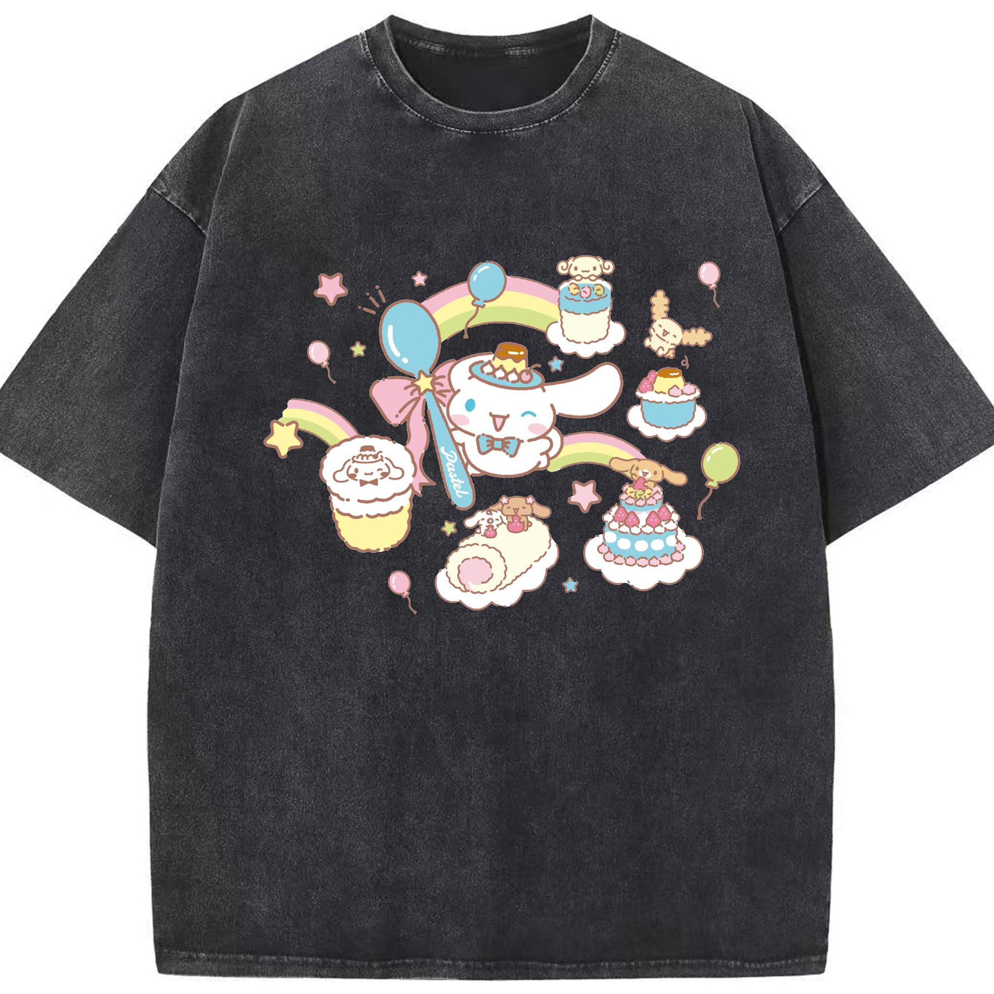 かわいいシナモロール - 綿100％ ヴィンテージ風 半袖Tシャツ ・ フロントプリント ・ 柔らか肌触り ・ 通気性 快適 ・ スポーツ カジュアル 外出用