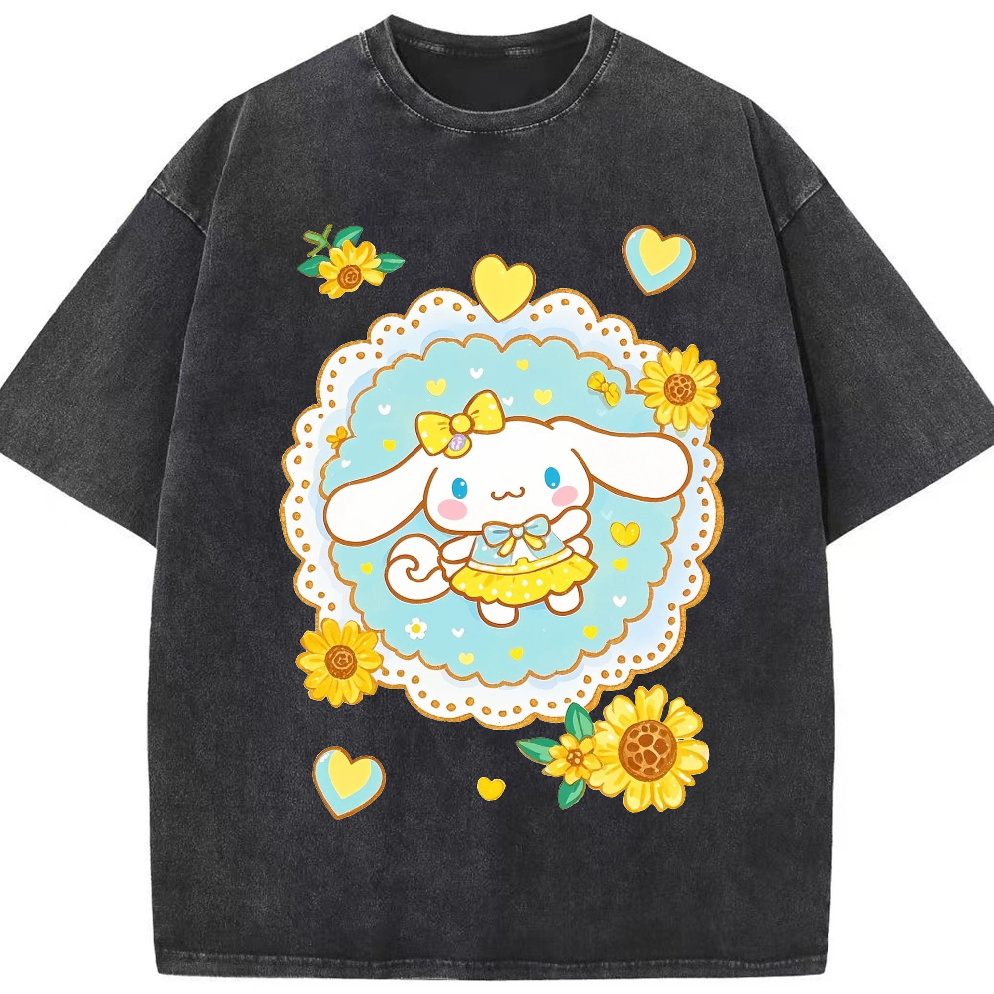 かわいいシナモロール - 綿100％ ヴィンテージ風 半袖Tシャツ ・ フロントプリント ・ 柔らか肌触り ・ 通気性 快適 ・ スポーツ カジュアル 外出用
