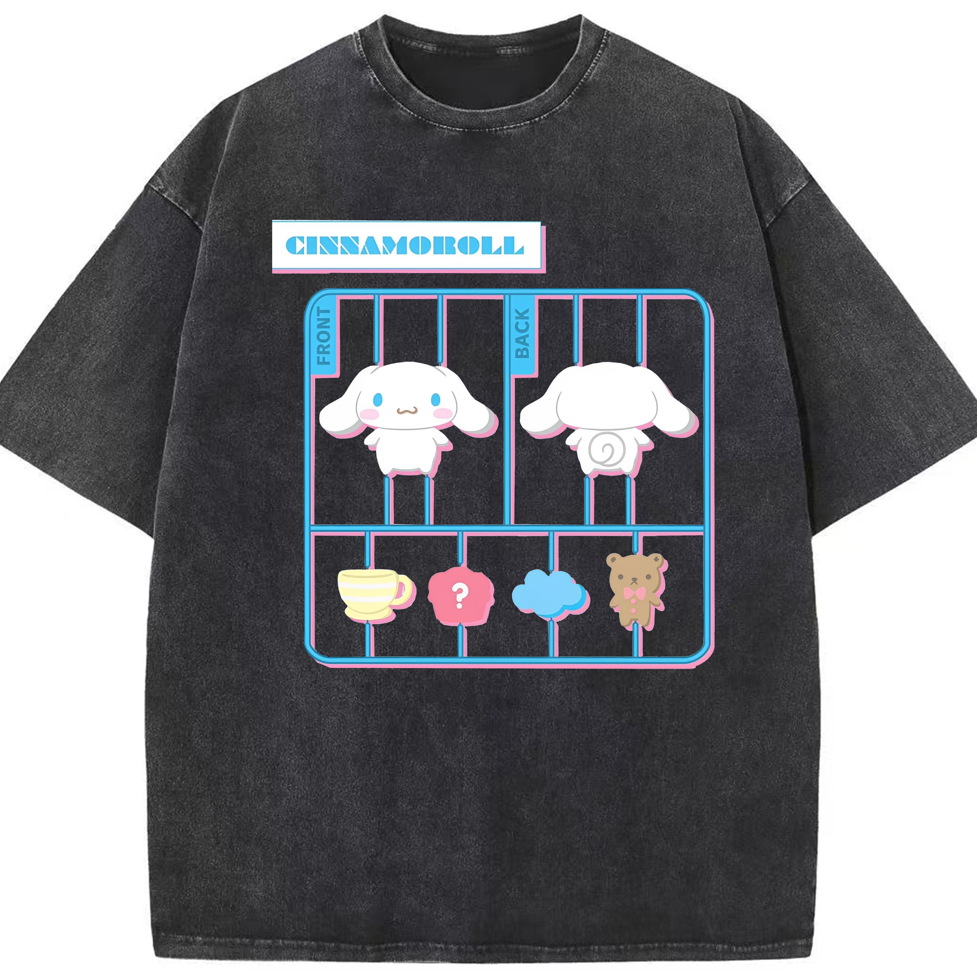 おもしろいシナモロール - 綿100％ ヴィンテージ風 半袖Tシャツ ・ フロントプリント ・ 柔らか肌触り ・ 通気性 快適 ・ スポーツ カジュアル 外出用