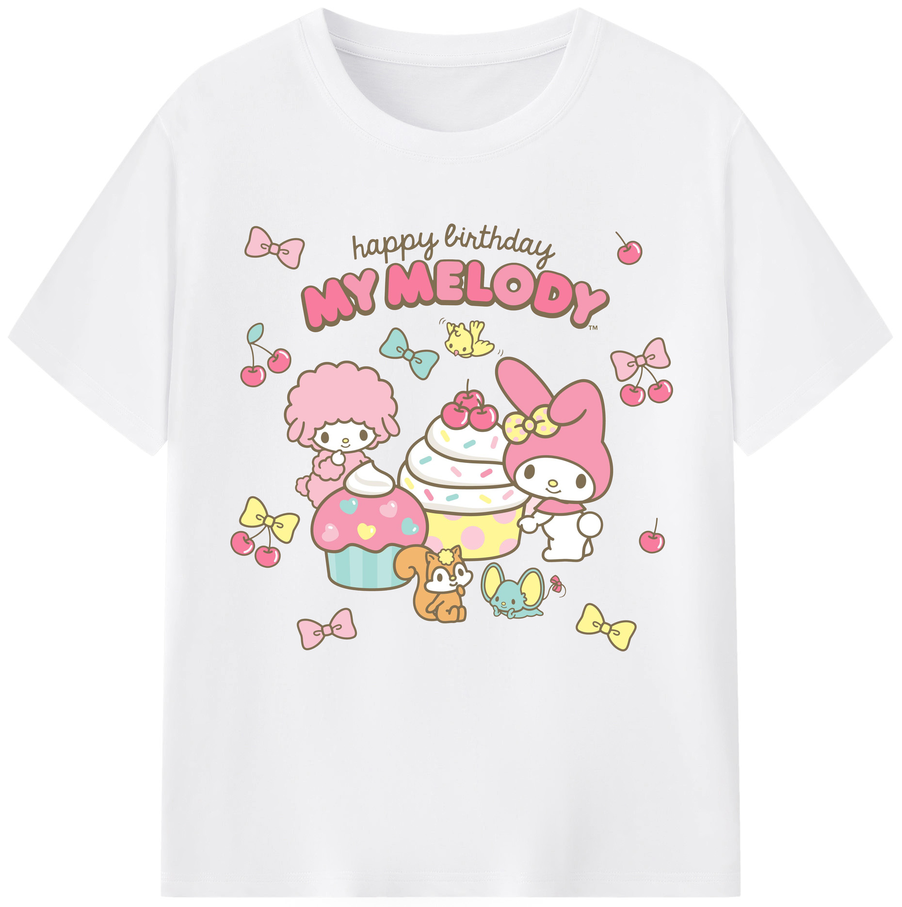 サンリオマイメロディ - 綿100％ 半袖Tシャツ ・ フロントプリント ・ 快適 通気性 ・ 日常使い 散歩 スポーツ用