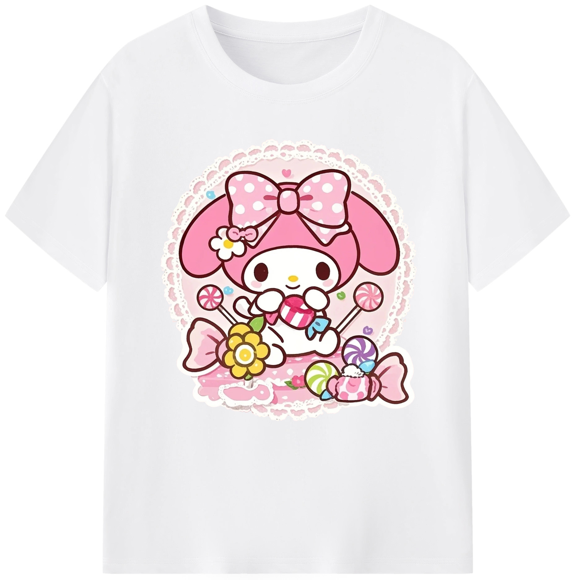 サンリオマイメロディ - 綿100％ 半袖Tシャツ ・ フロントプリント ・ 快適 通気性 ・ 日常使い 散歩 スポーツ用