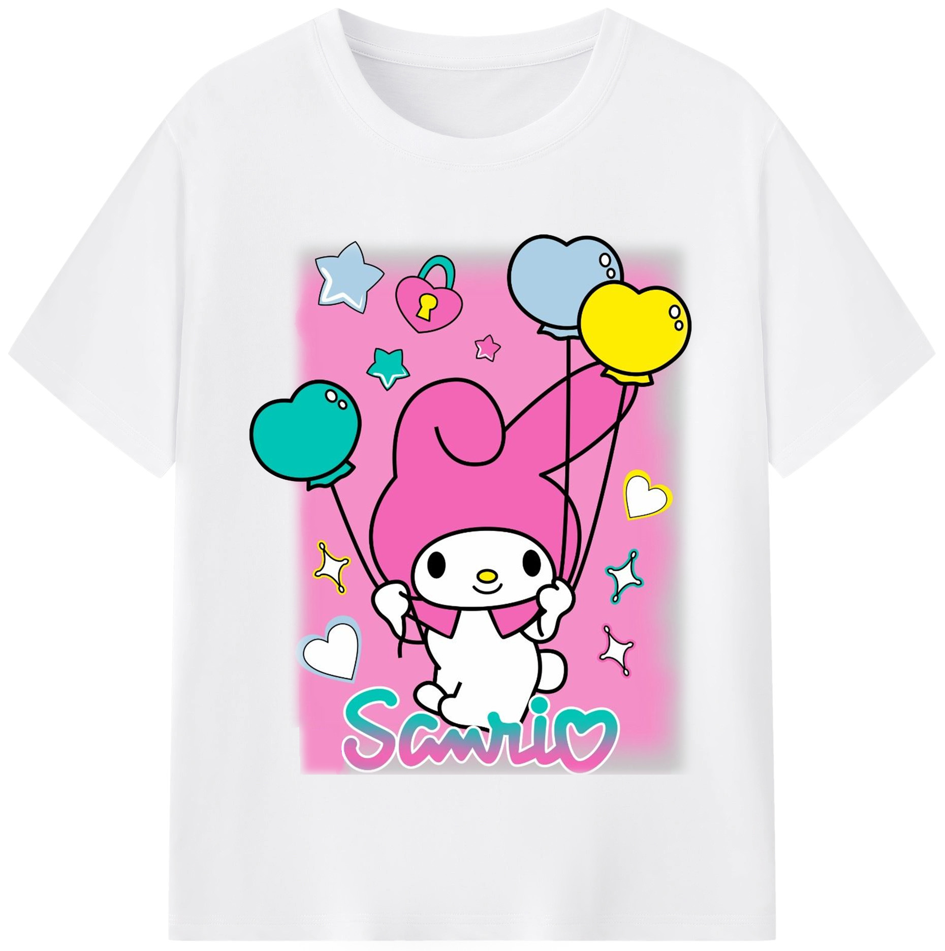 サンリオマイメロディ - 綿100％ 半袖Tシャツ ・ フロントプリント ・ 快適 通気性 ・ 日常使い 散歩 スポーツ用