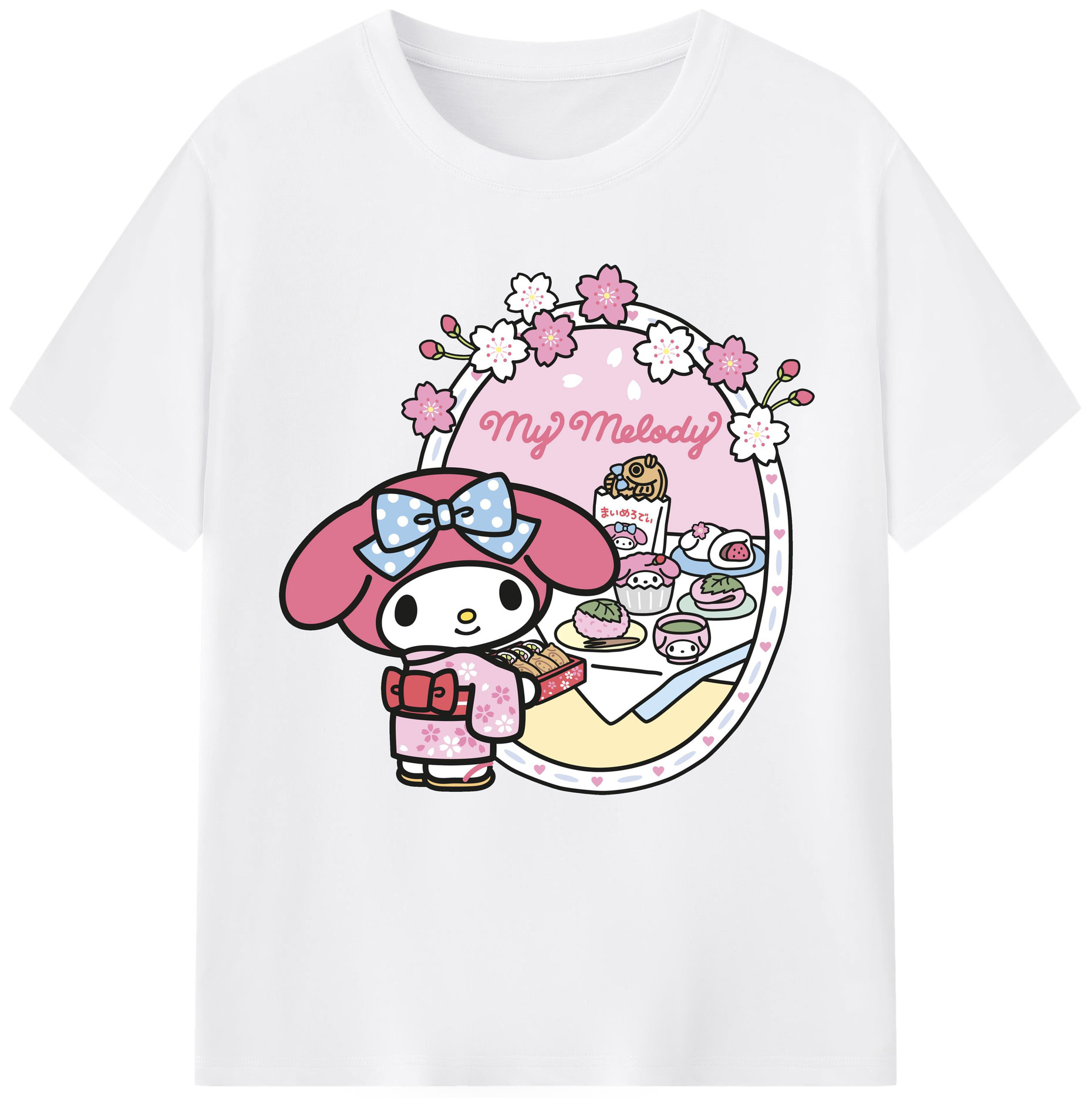 サンリオマイメロディ - 綿100％ 半袖Tシャツ ・ フロントプリント ・ 快適 通気性 ・ 日常使い 散歩 スポーツ用