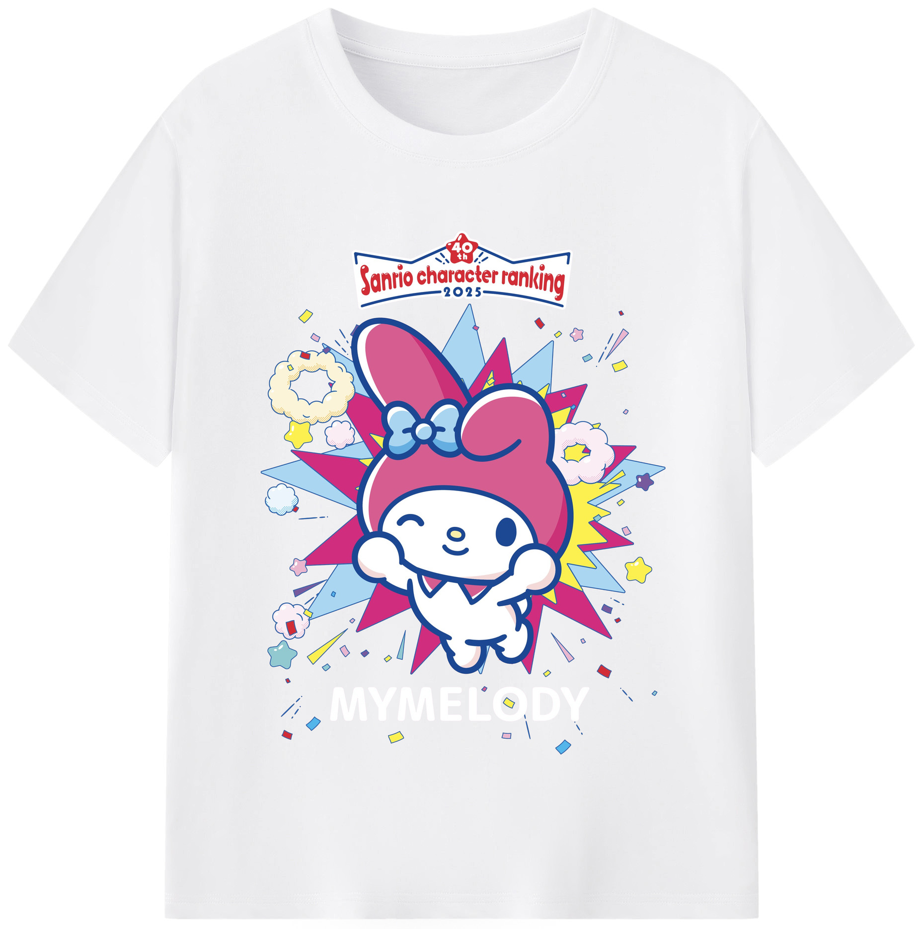 サンリオマイメロディ - 綿100％ 半袖Tシャツ ・ フロントプリント ・ 快適 通気性 ・ 日常使い 散歩 スポーツ用