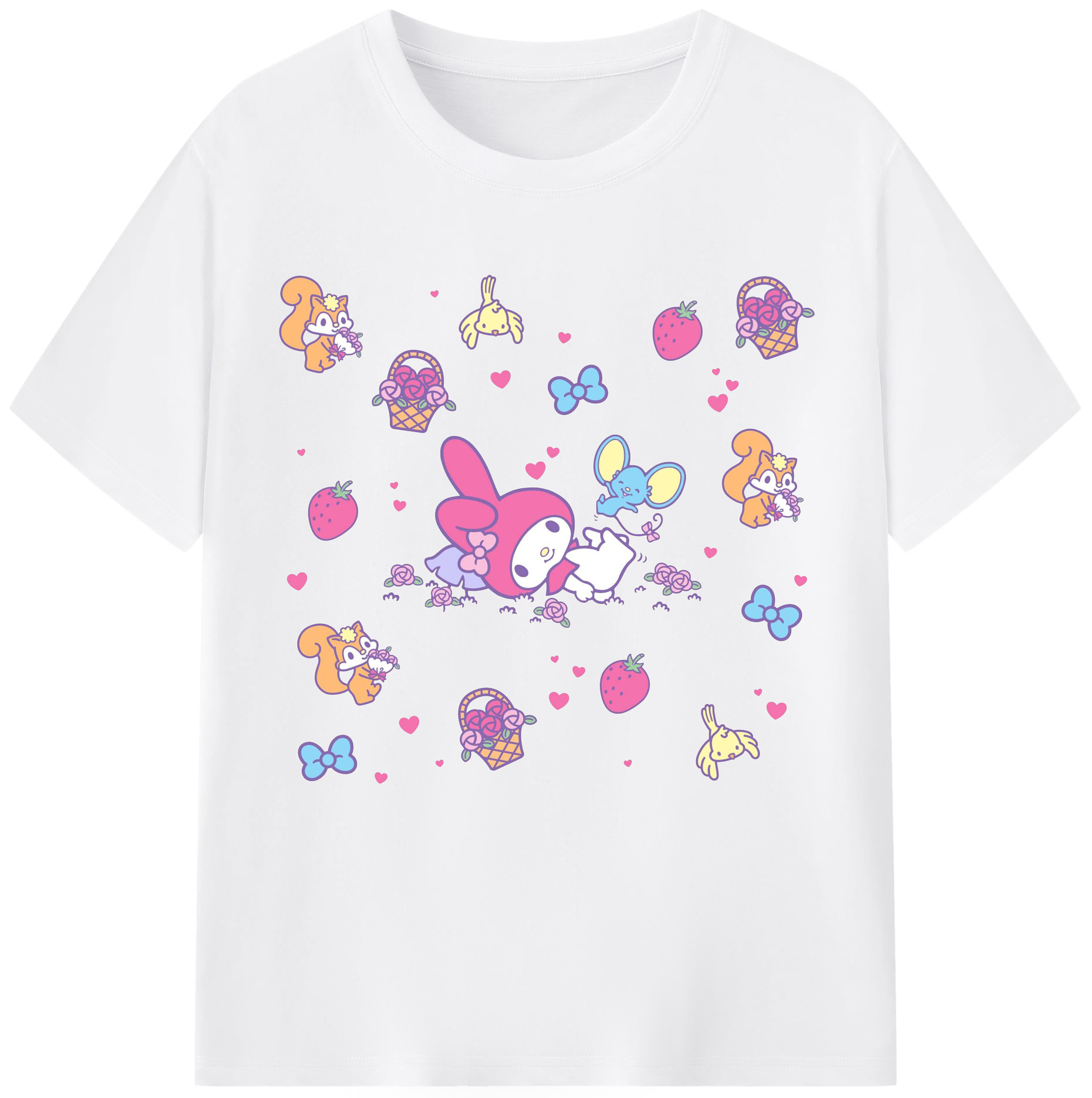 サンリオマイメロディ - 綿100％ 半袖Tシャツ ・ フロントプリント ・ 快適 通気性 ・ 日常使い 散歩 スポーツ用