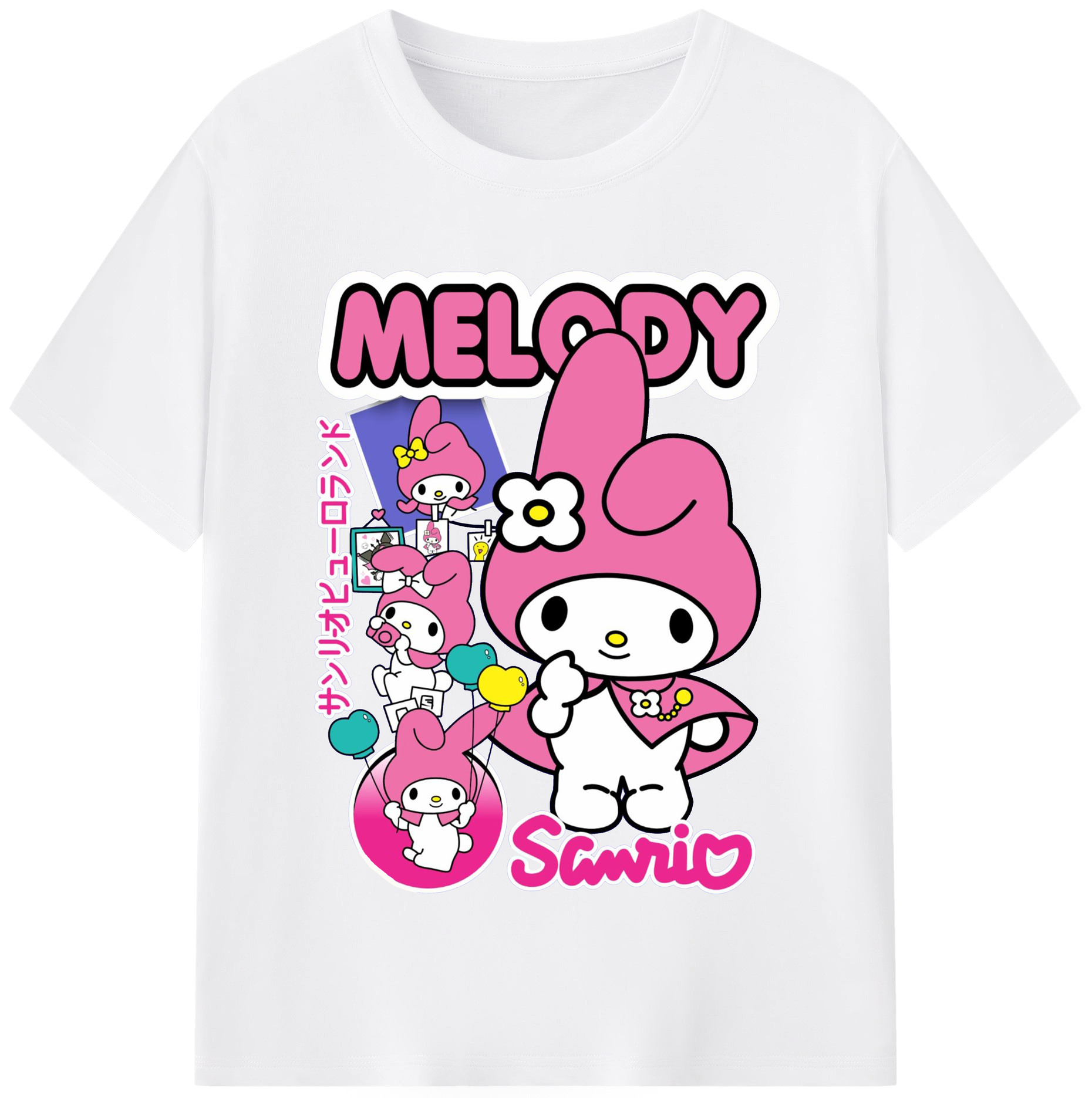 おもしろいマイメロディ - 綿100％ 半袖Tシャツ ・ フロントプリント ・ 快適 通気性 ・ 日常使い 散歩 スポーツ用