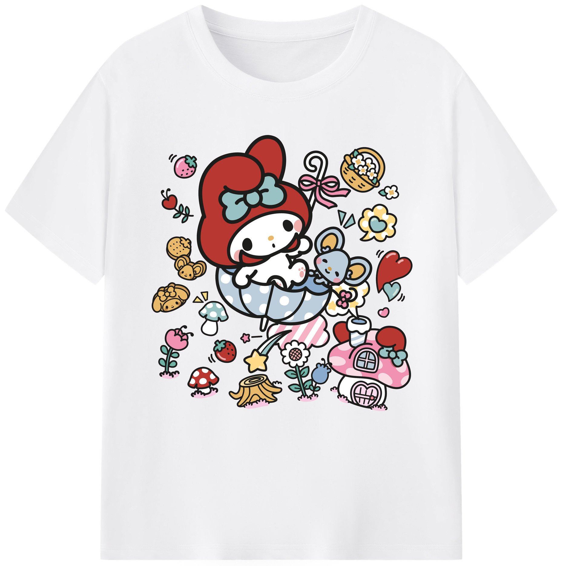 おもしろいマイメロディ - 綿100％ 半袖Tシャツ ・ フロントプリント ・ 快適 通気性 ・ 日常使い 散歩 スポーツ用