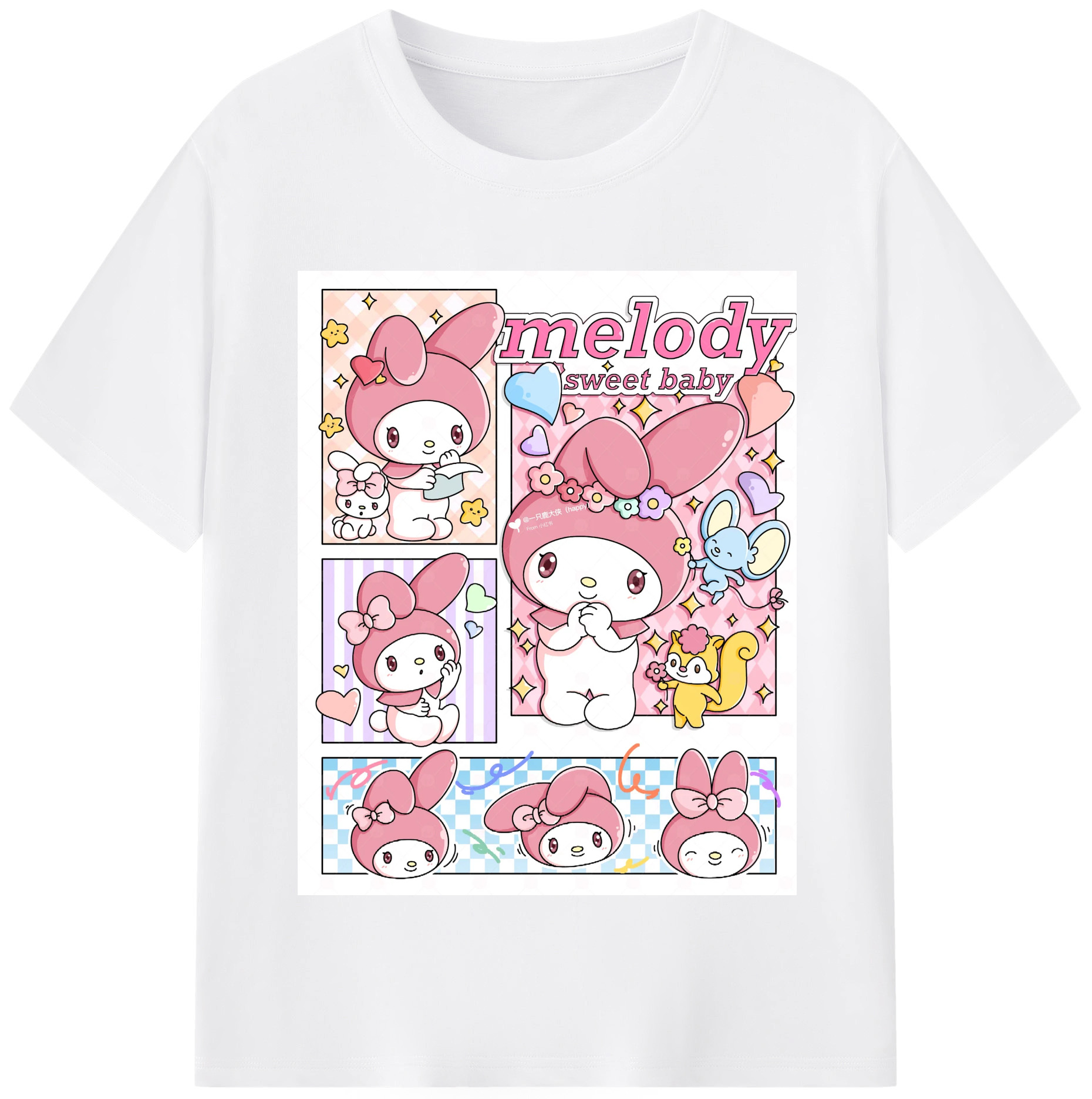おもしろいマイメロディ - 綿100％ 半袖Tシャツ ・ フロントプリント ・ 快適 通気性 ・ 日常使い 散歩 スポーツ用