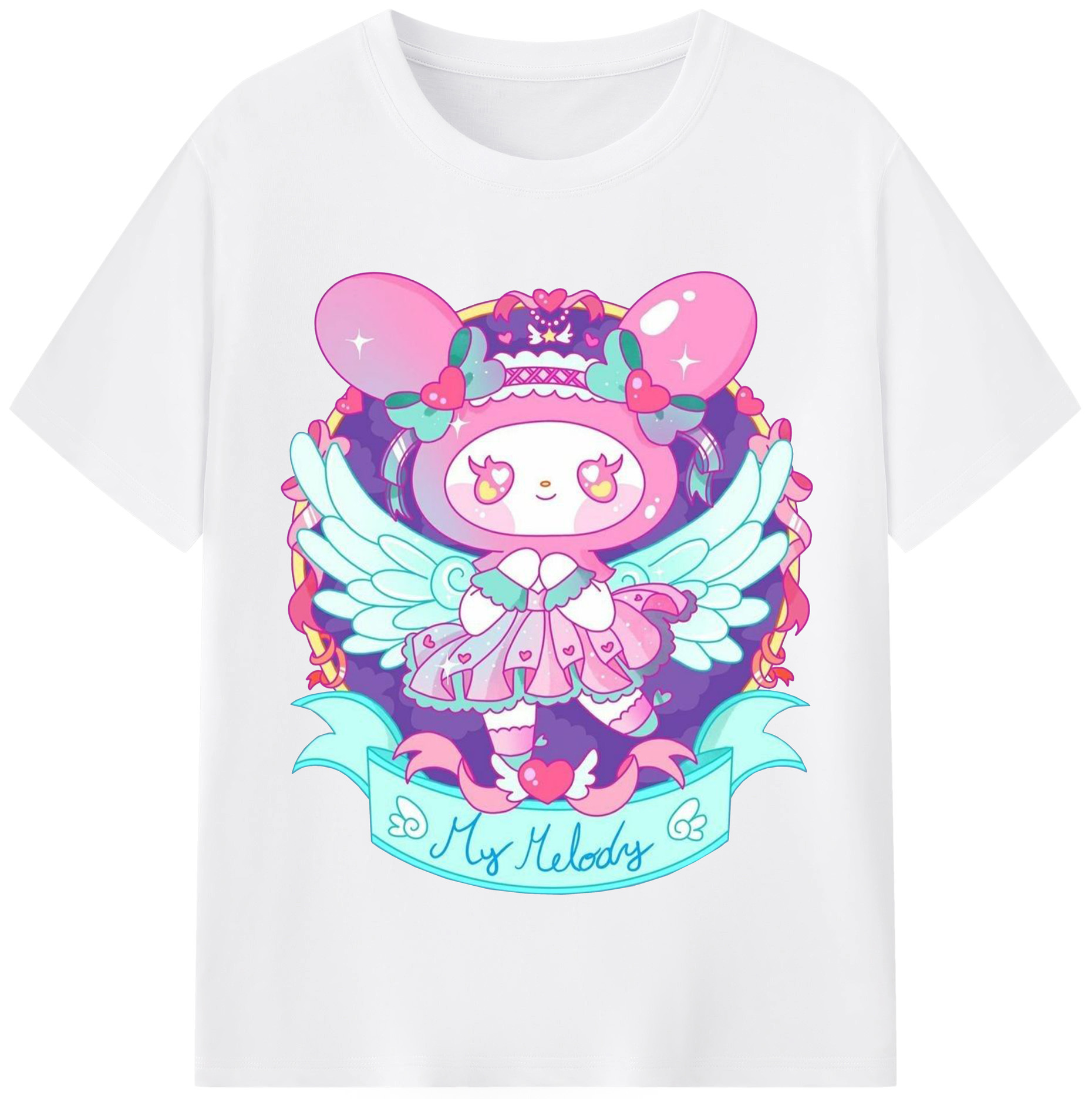 クールなマイメロディ - 綿100％ 半袖Tシャツ ・ フロントプリント ・ 快適 通気性 ・ 日常使い 散歩 スポーツ用