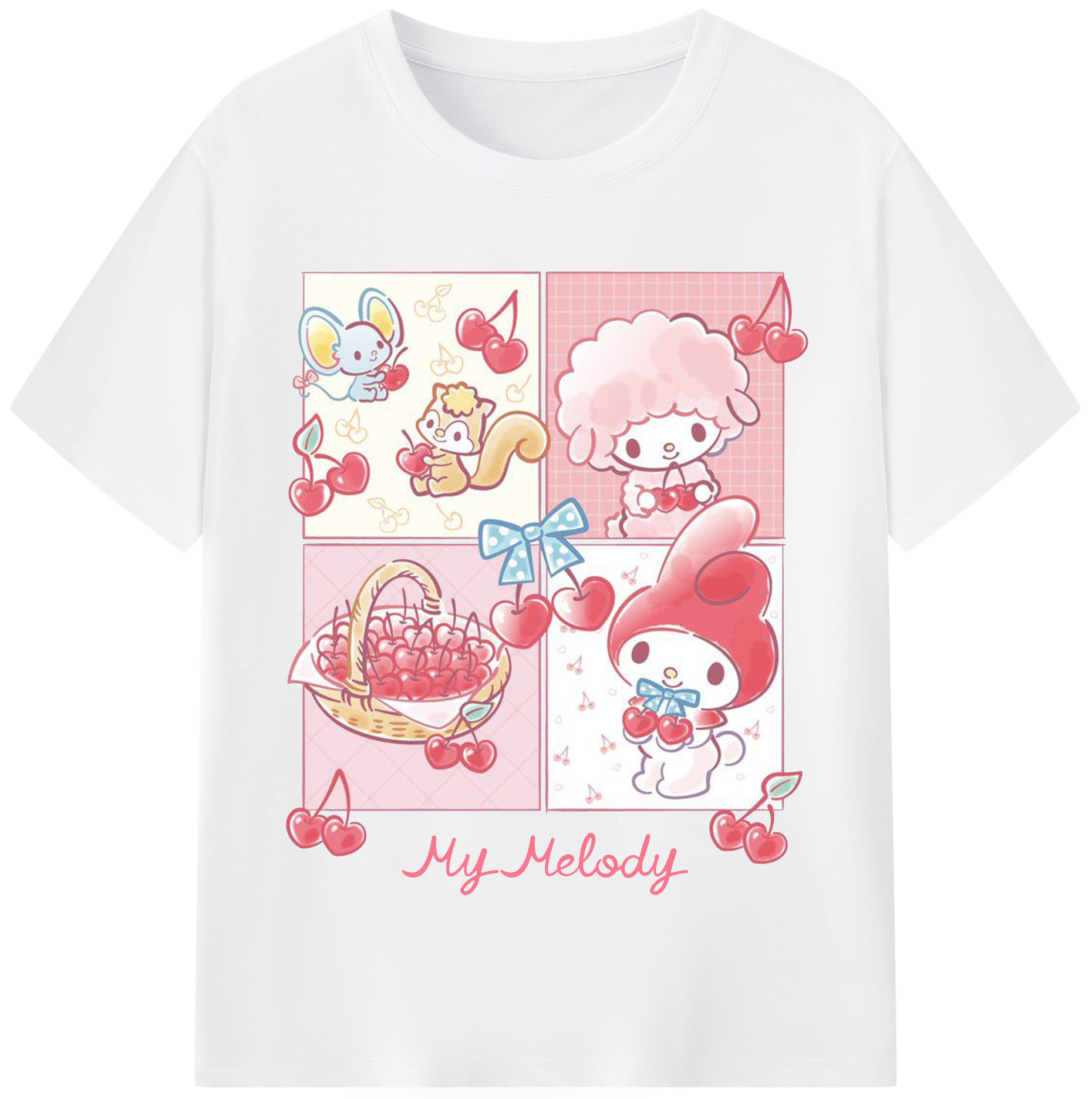 おもしろいマイメロディ - 綿100％ 半袖Tシャツ ・ フロントプリント ・ 快適 通気性 ・ 日常使い 散歩 スポーツ用